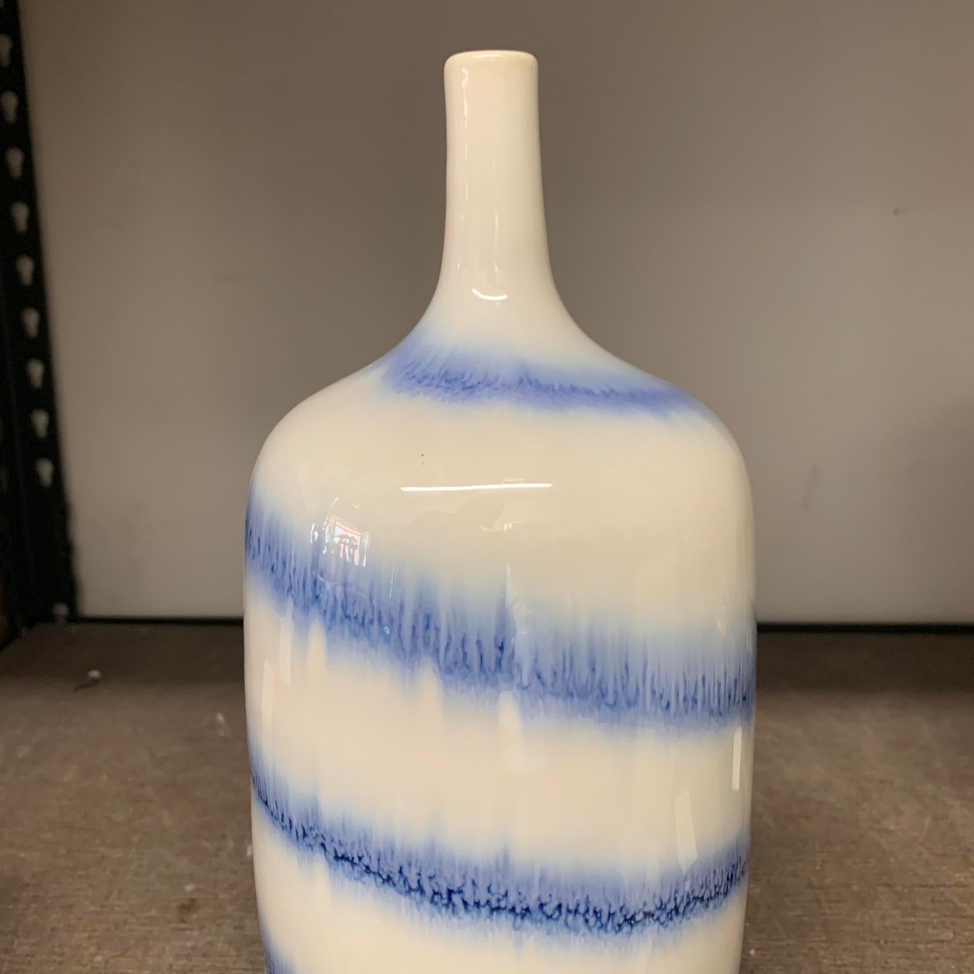 Chinese Swirl Pattern Blue and White Porcelain Vase, China, Contemporary