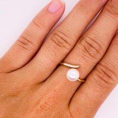 Pearl Diamond Wrap Ring Cultured Pearl Curve 14K Gold MADE TO ORDER LR51058