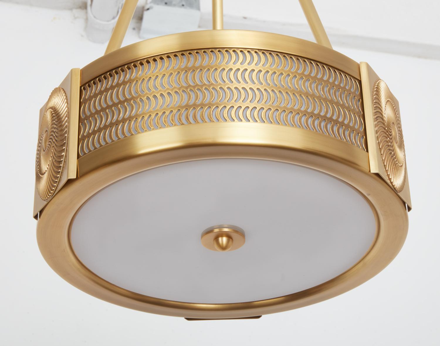 Lámpara colgante Swirl de latón de David Duncan en Nuevo estado para la venta en New York, NY