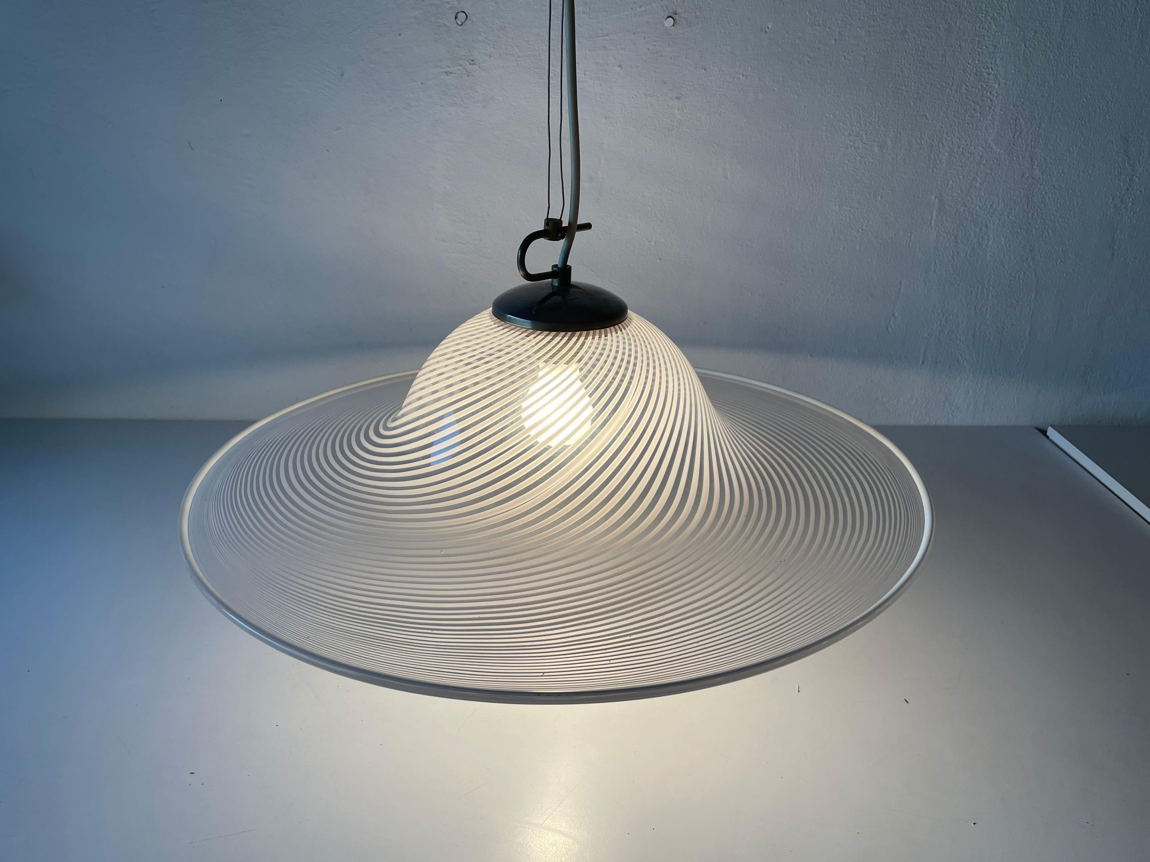 Swirl Printed Glass Large Pendant Lamp by Vetri Murano, 1970s, Italy 4