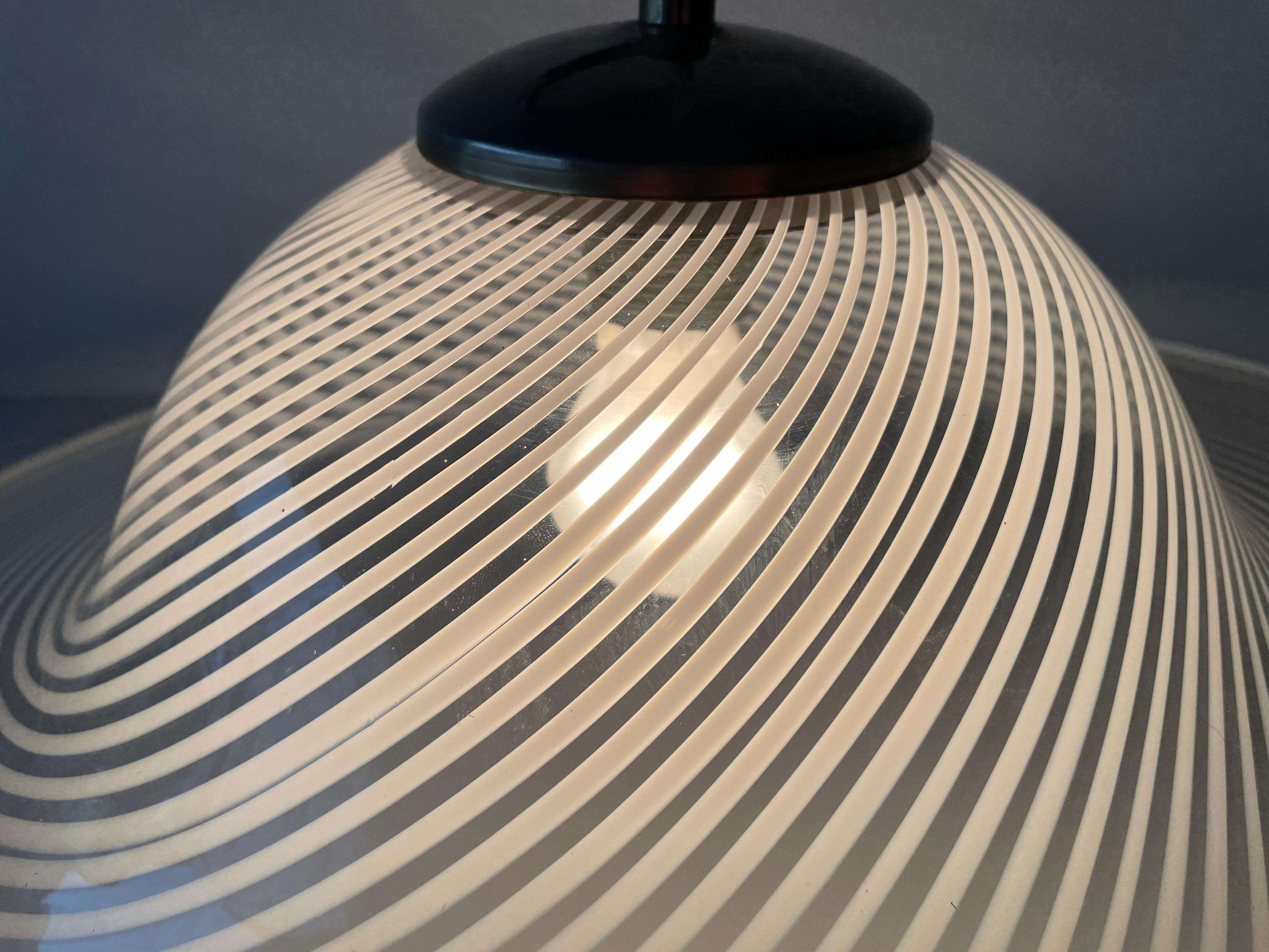 Swirl Printed Glass Large Pendant Lamp by Vetri Murano, 1970s, Italy 7