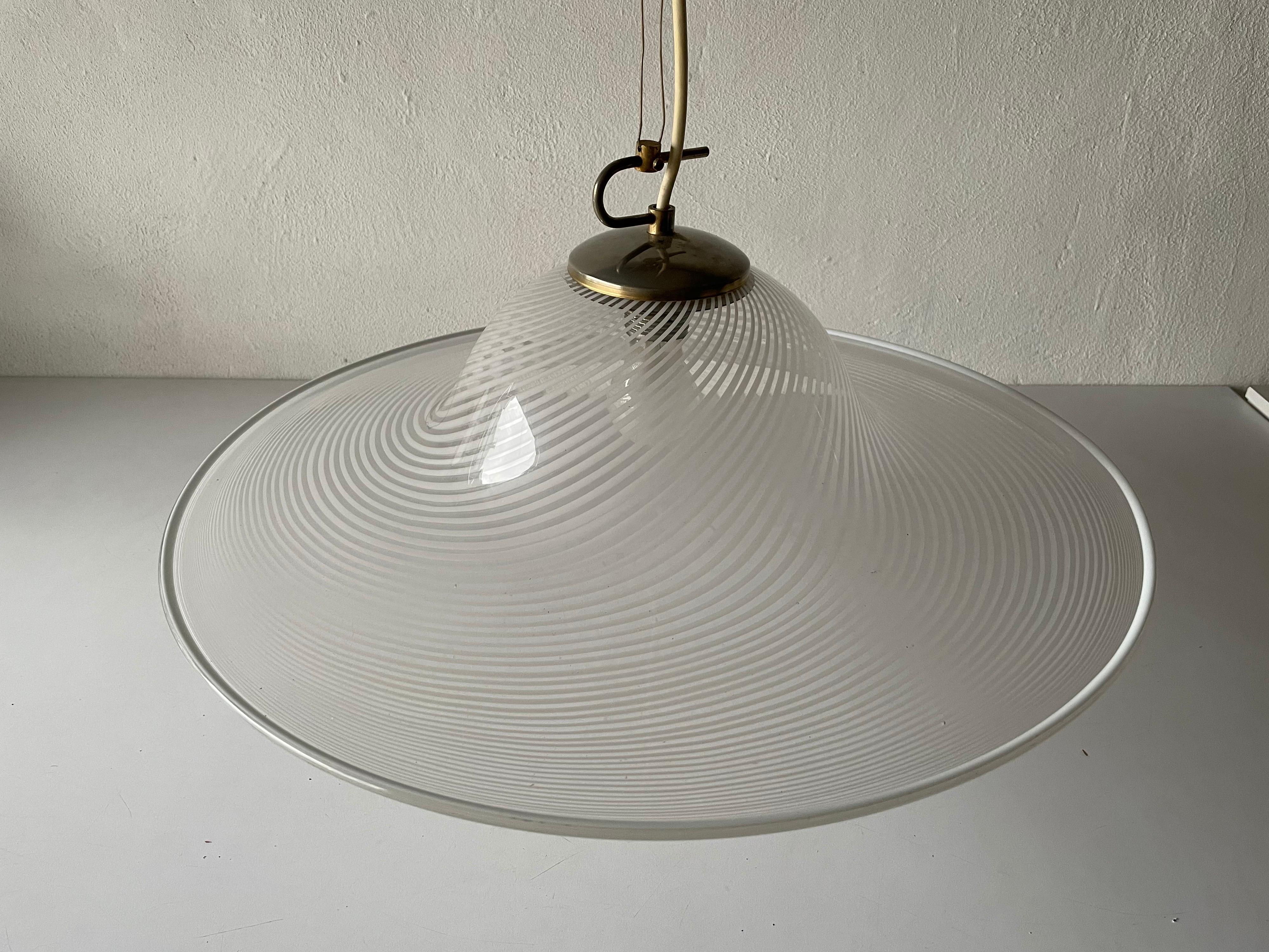 Italian Swirl Printed Glass Large Pendant Lamp by Vetri Murano, 1970s, Italy