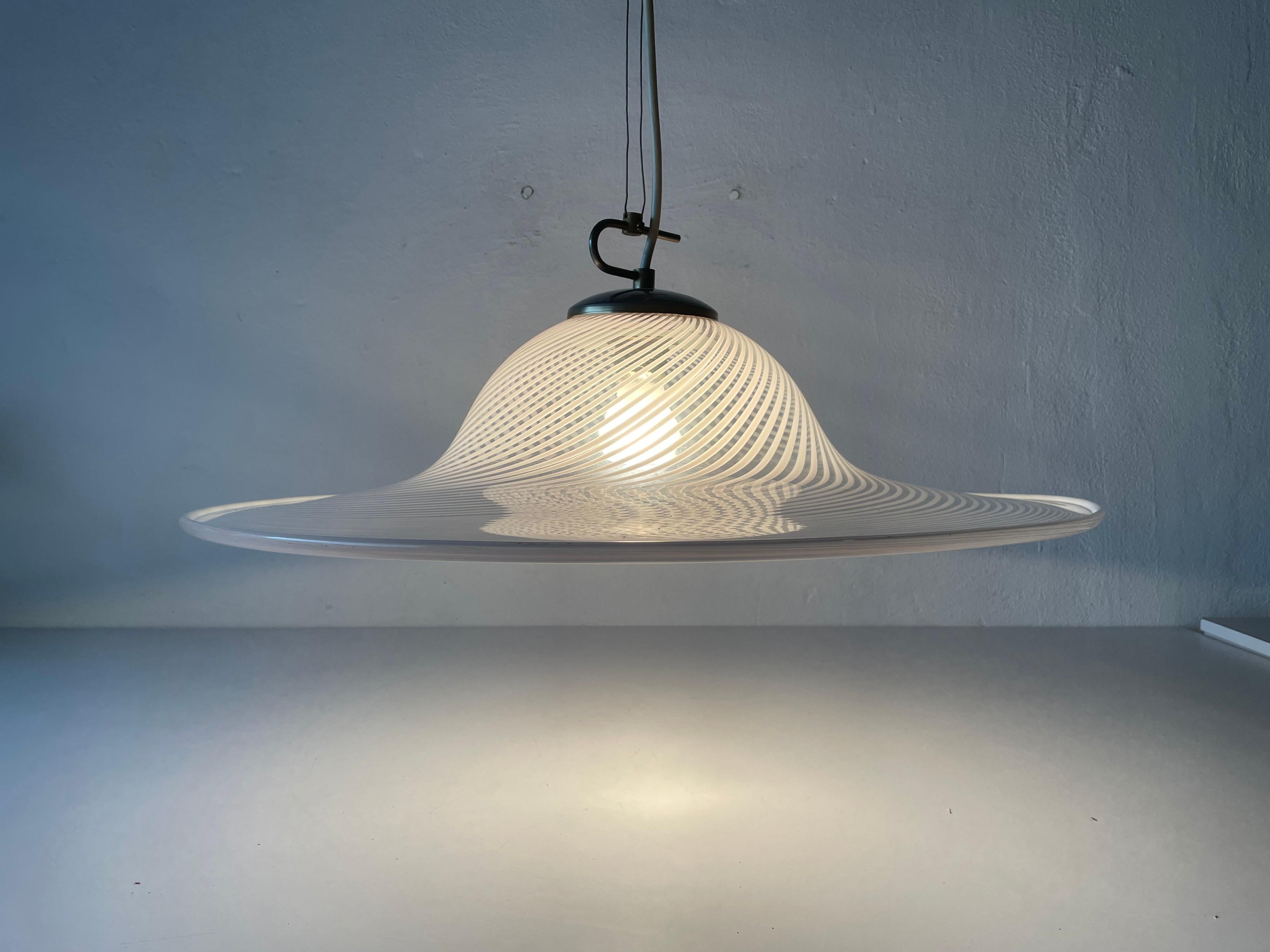 Swirl Printed Glass Large Pendant Lamp by Vetri Murano, 1970s, Italy 2