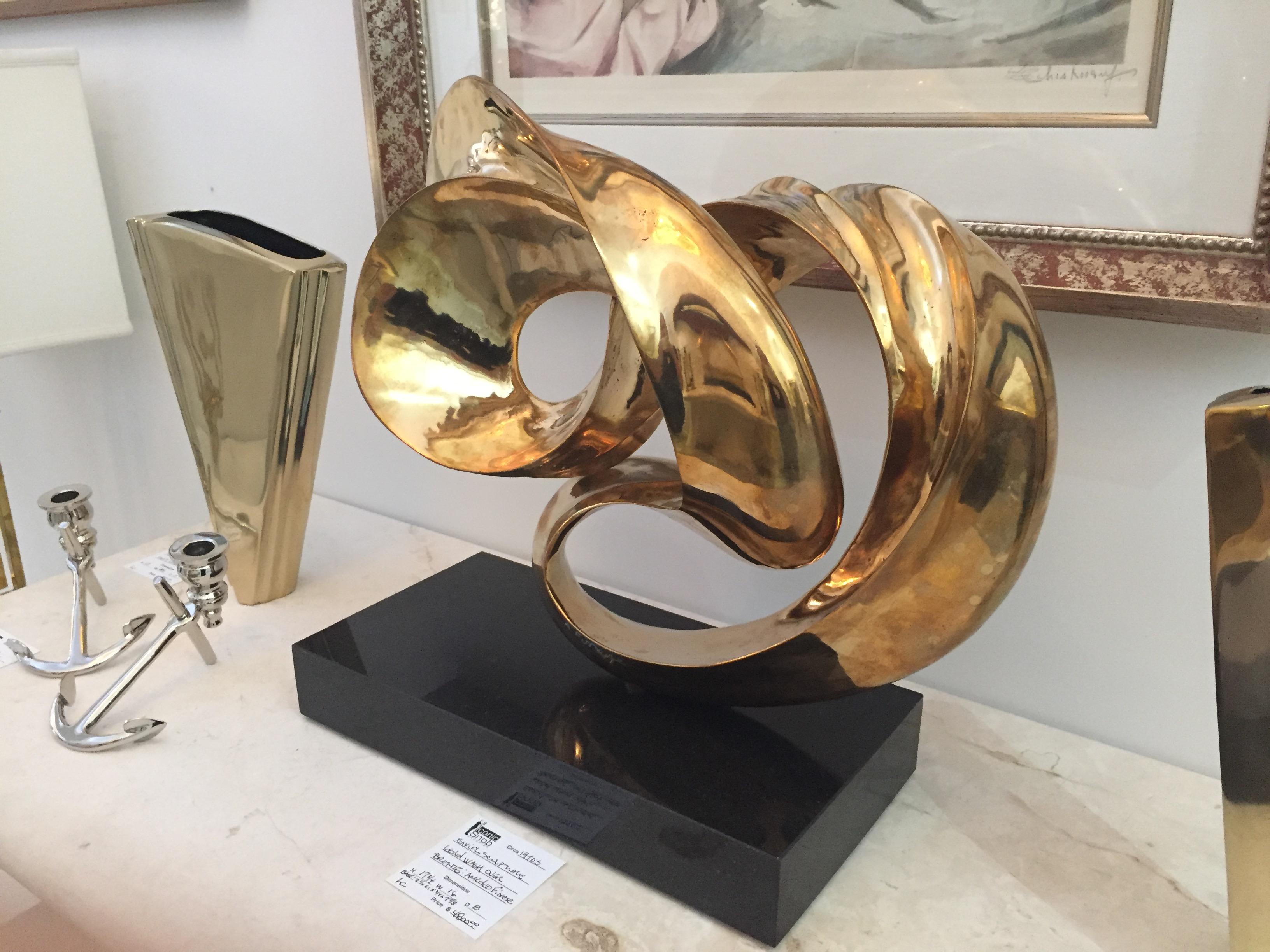 Italian Amedeo Fiorese Abstract Swirl Sculpture Gold Wash Over Bronze
