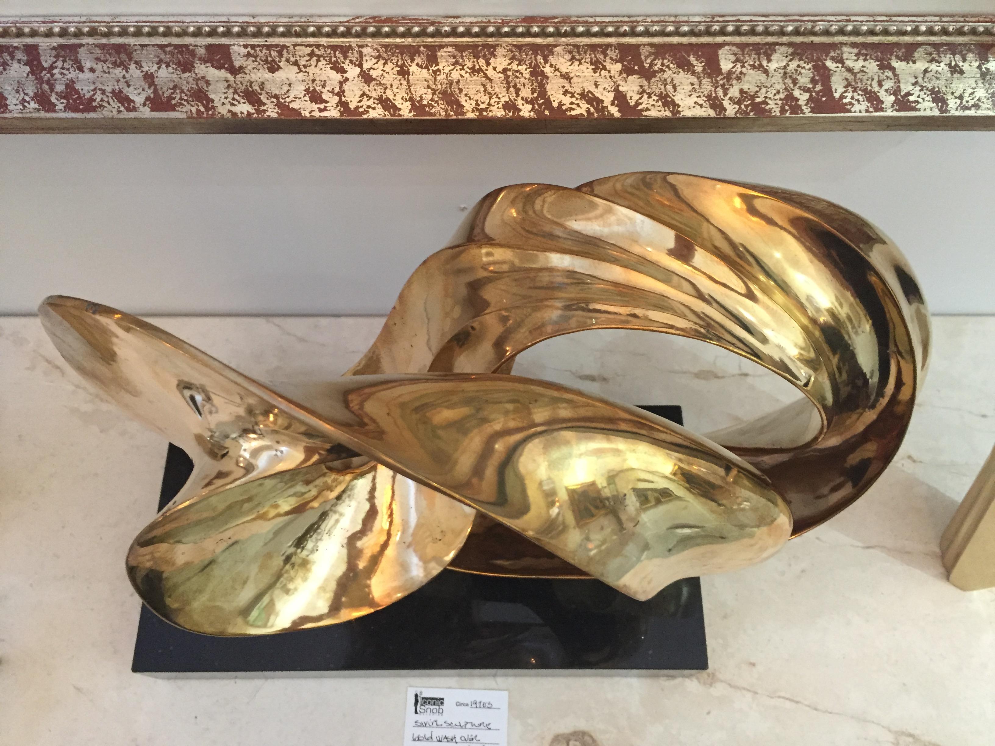 Plated Amedeo Fiorese Abstract Swirl Sculpture Gold Wash Over Bronze