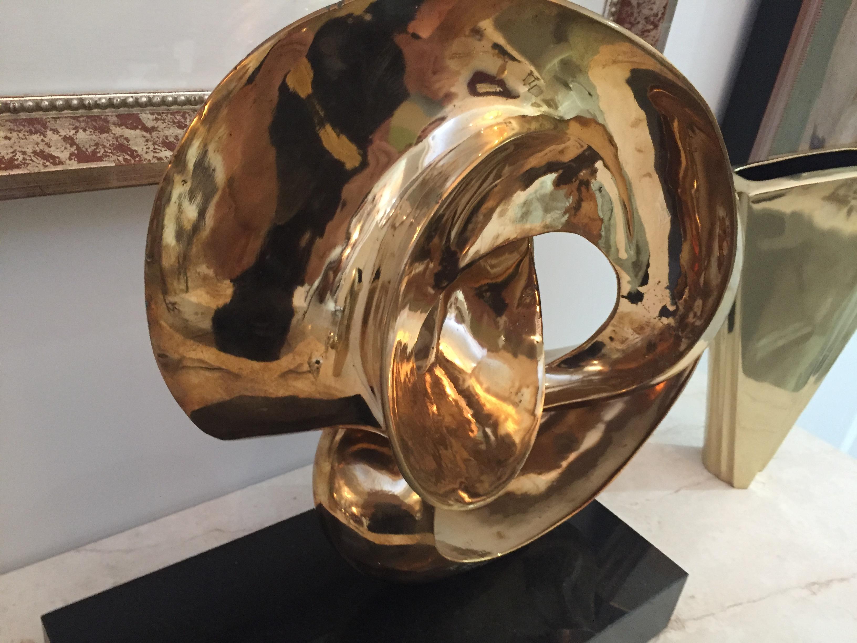 Amedeo Fiorese Abstract Swirl Sculpture Gold Wash Over Bronze In Good Condition In West Palm Beach, FL