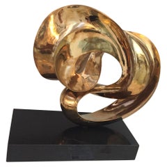 Amedeo Fiorese Abstract Swirl Sculpture Gold Wash Over Bronze