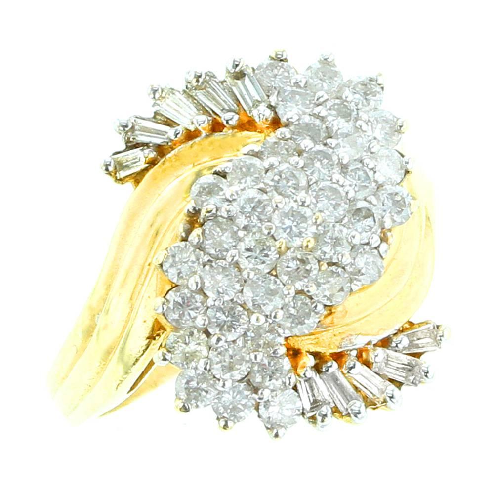 Swirl Shape Diamond Ring, 14 Karat Yellow Gold For Sale