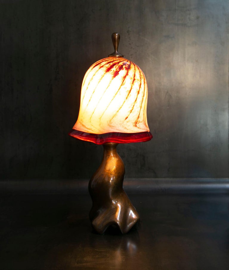 Modern Swirl Table Lamp, Cast Bronze and Blown Glass, Jordan Mozer, USA, 1997-2019 For Sale
