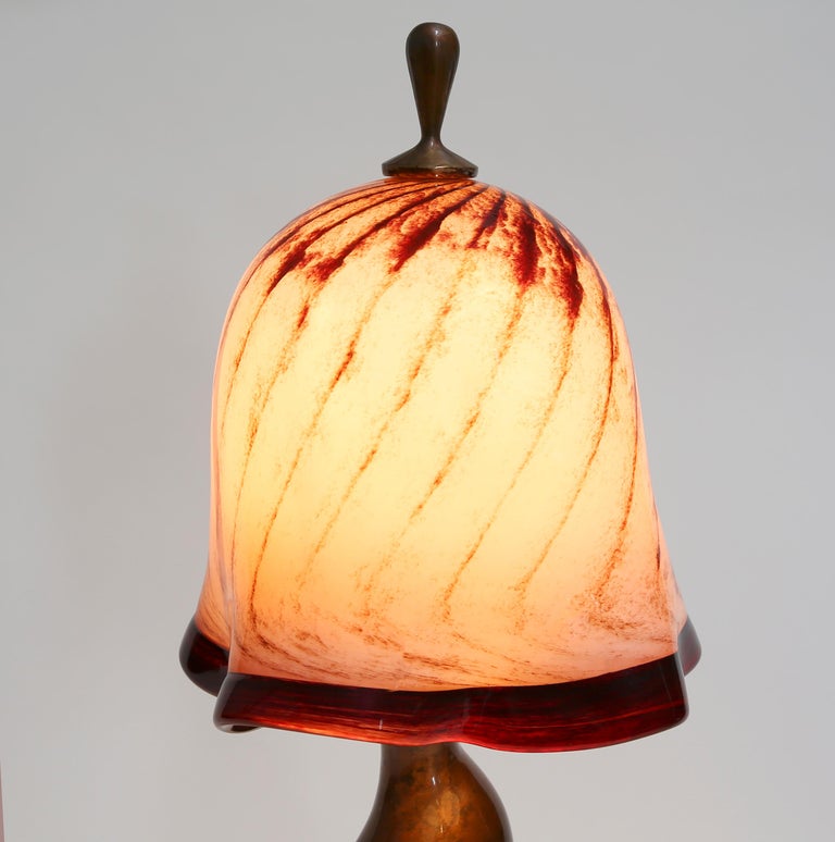 Patinated Swirl Table Lamp, Cast Bronze and Blown Glass, Jordan Mozer, USA, 1997-2019 For Sale