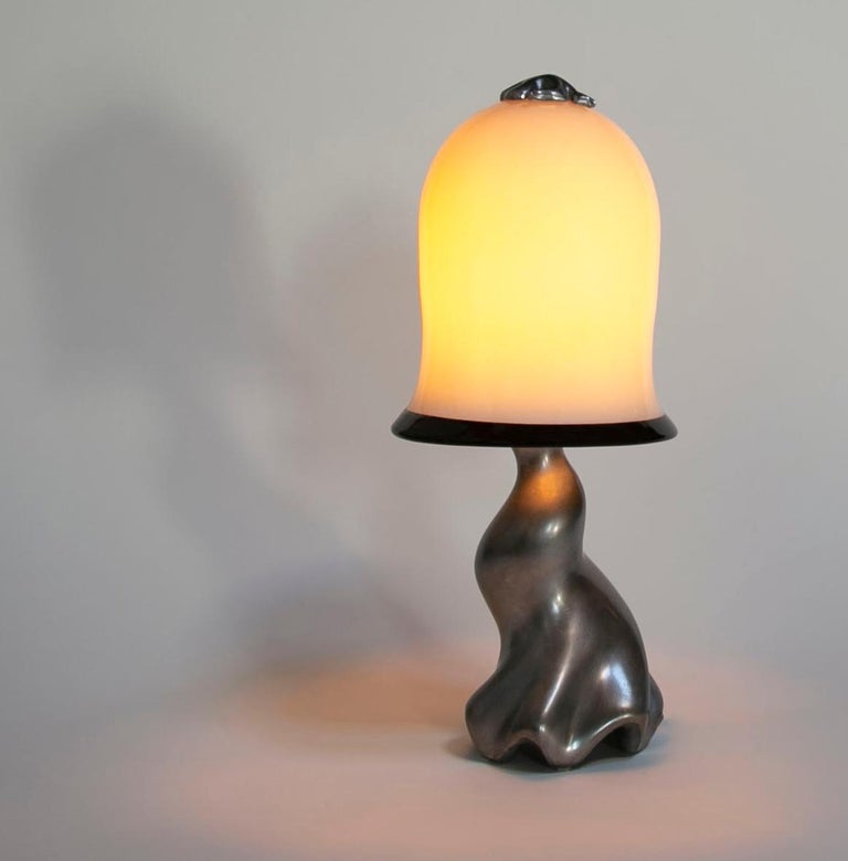 Modern Swirl Table Lamp, Cast Magnesium Alu & Blown Glass, Jordan Mozer, Usa, 1997/2019 For Sale