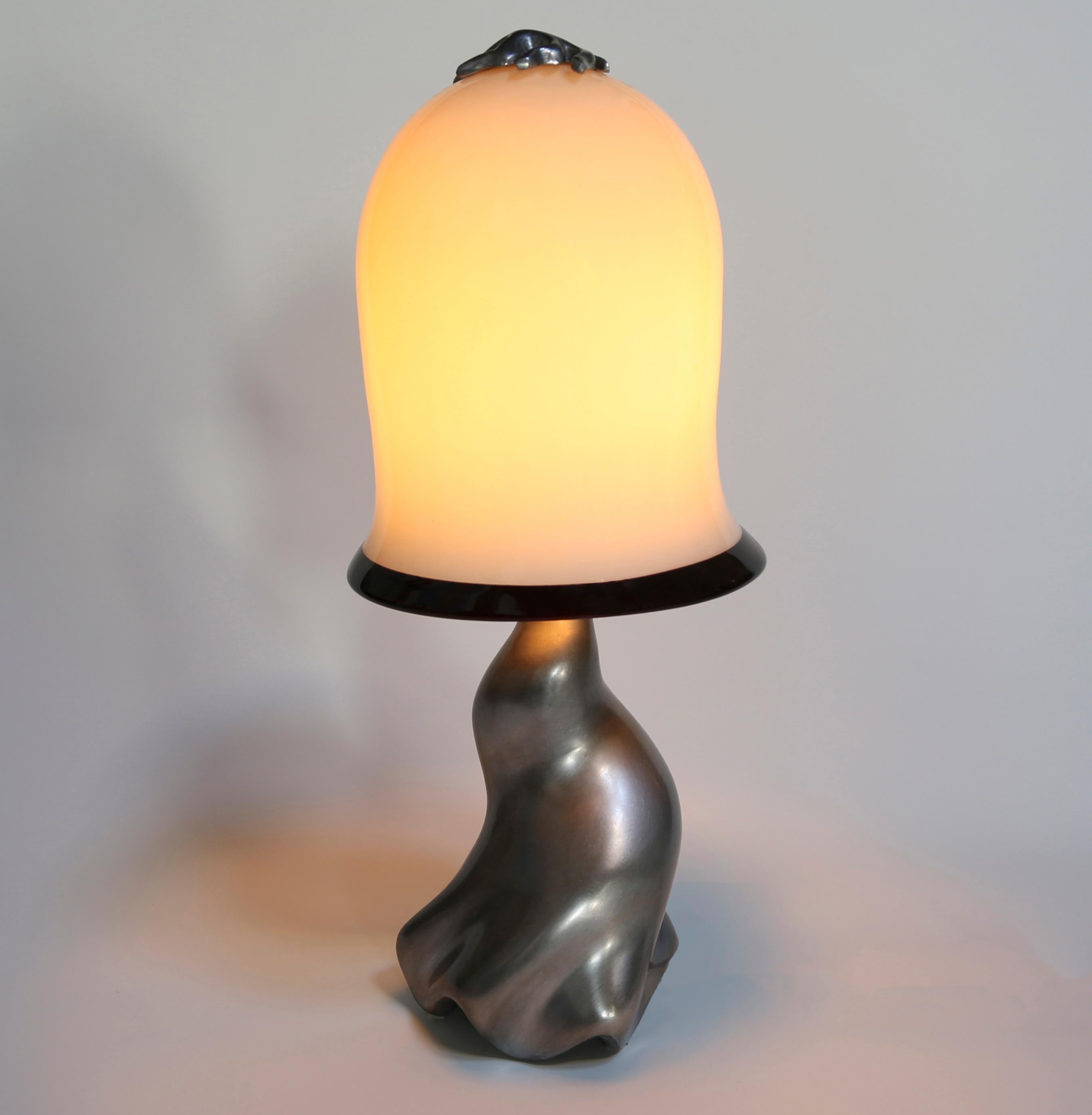 Patinated Swirl Table Lamp, Cast Magnesium Alu & Blown Glass, Jordan Mozer, Usa, 1997/2019 For Sale