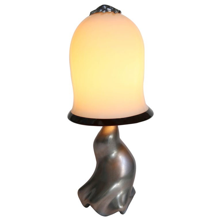 Swirl Table Lamp, Cast Magnesium Alu and Blown Glass, Jordan Mozer, Usa