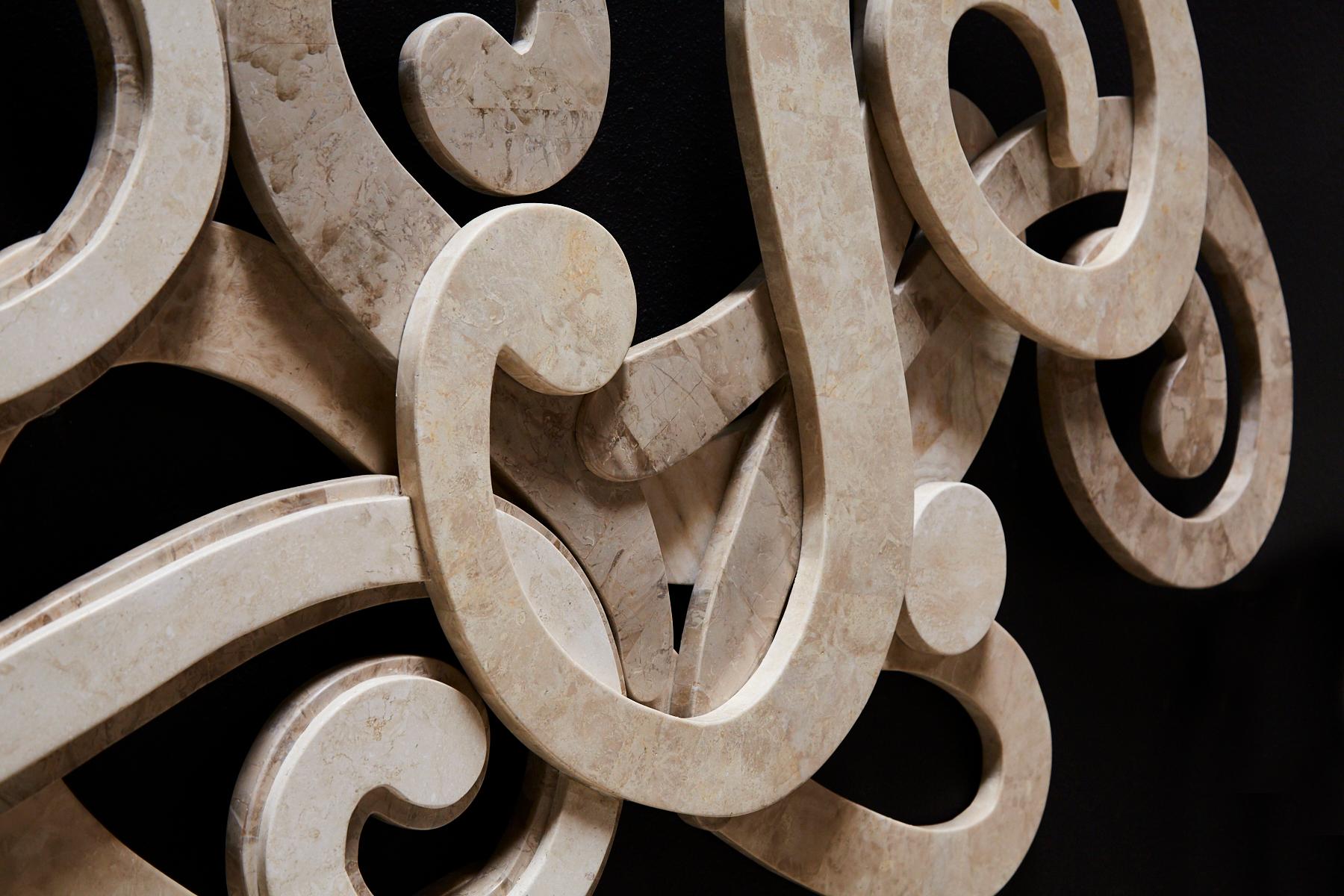 Post-Modern Swirl Tessellated Stone Wall Sculpture For Sale