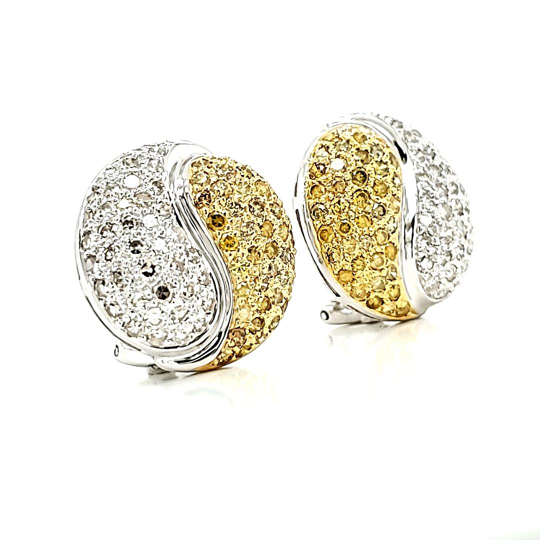 Contemporary Swirl Yellow and White Diamond Earrings