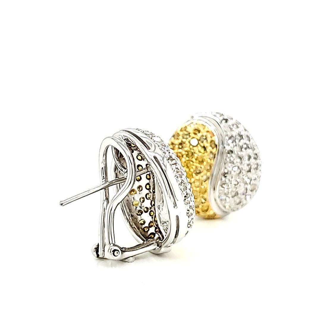 Round Cut Swirl Yellow and White Diamond Earrings