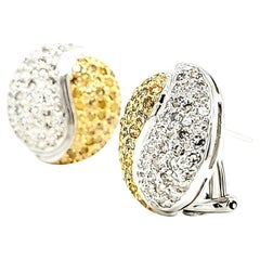 Swirl Yellow and White Diamond Earrings