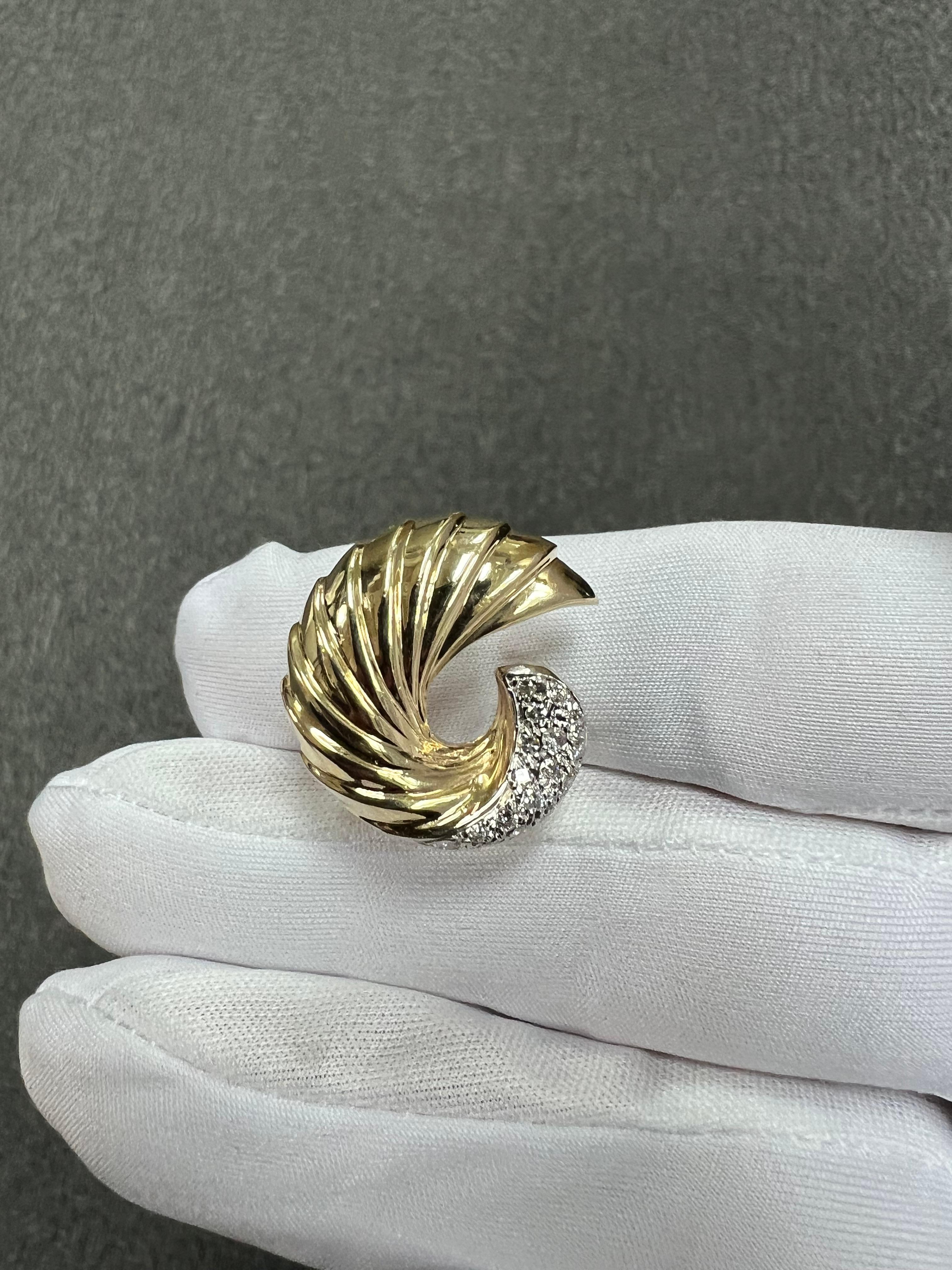 Swirl Yellow Gold Diamond Clip And Post Earrings For Sale 6