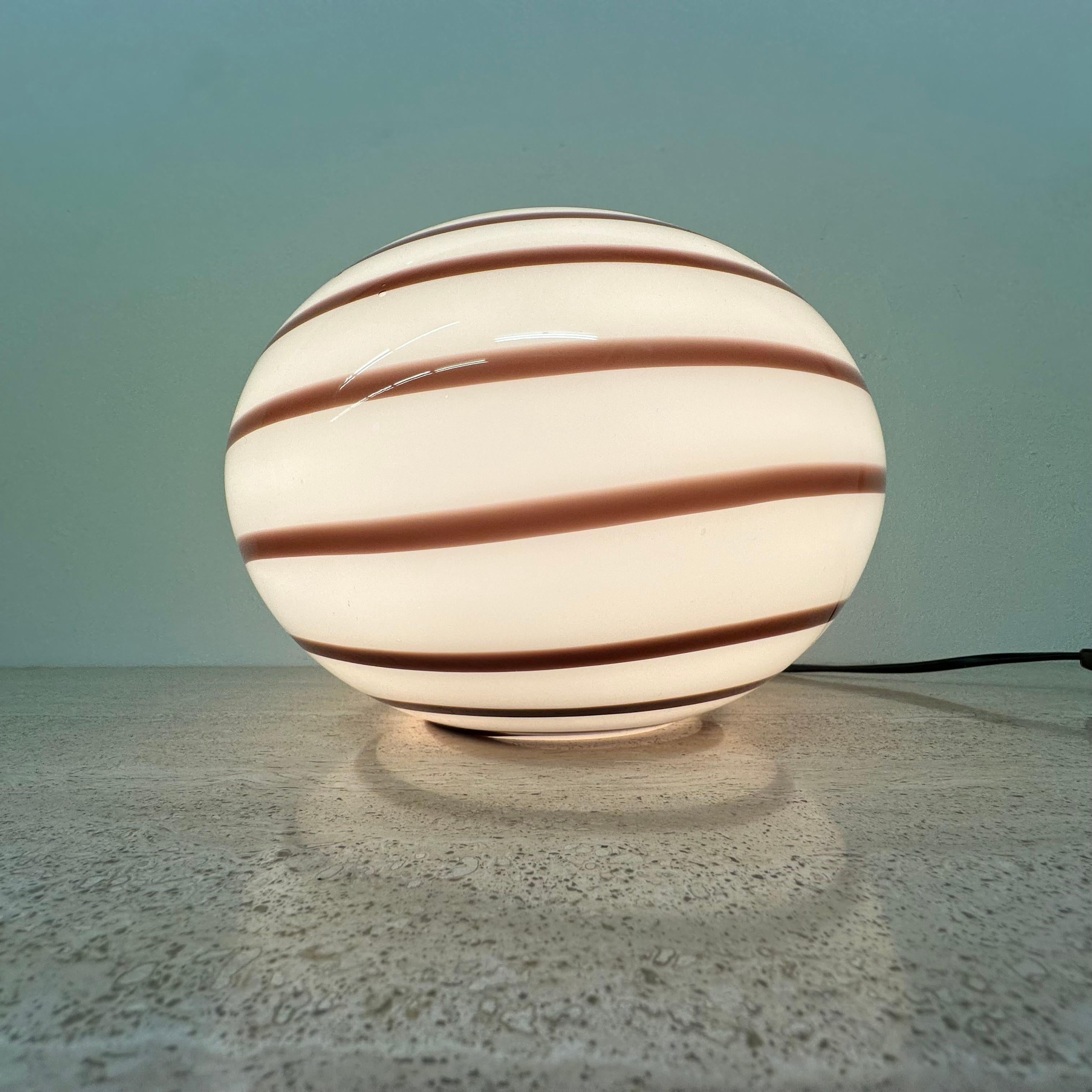 Mid-Century Modern Swirl Zebra table lamp murano glass , 1970’s