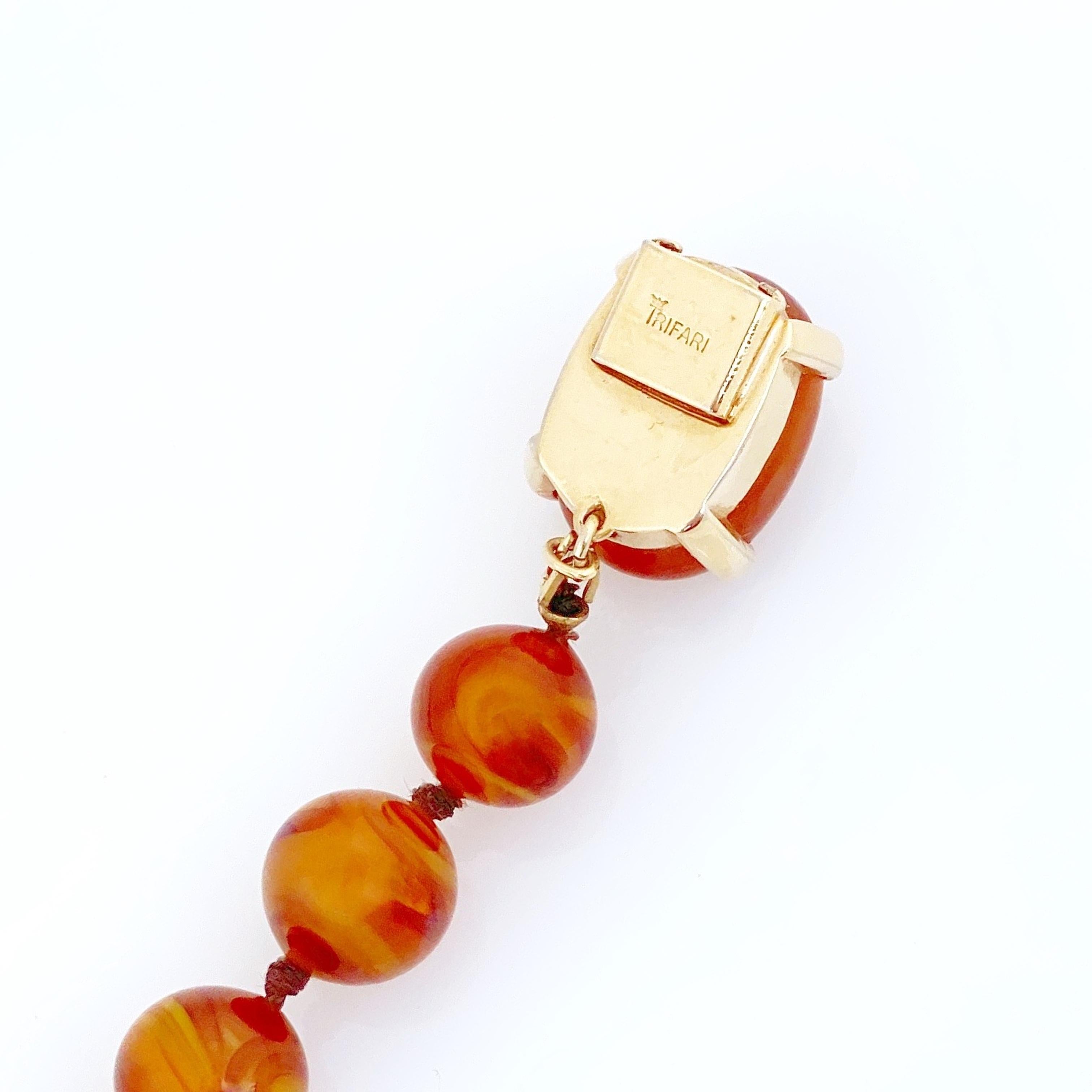 Women's Swirled Amber Art Glass Beaded Bracelet By Crown Trifari, 1960s