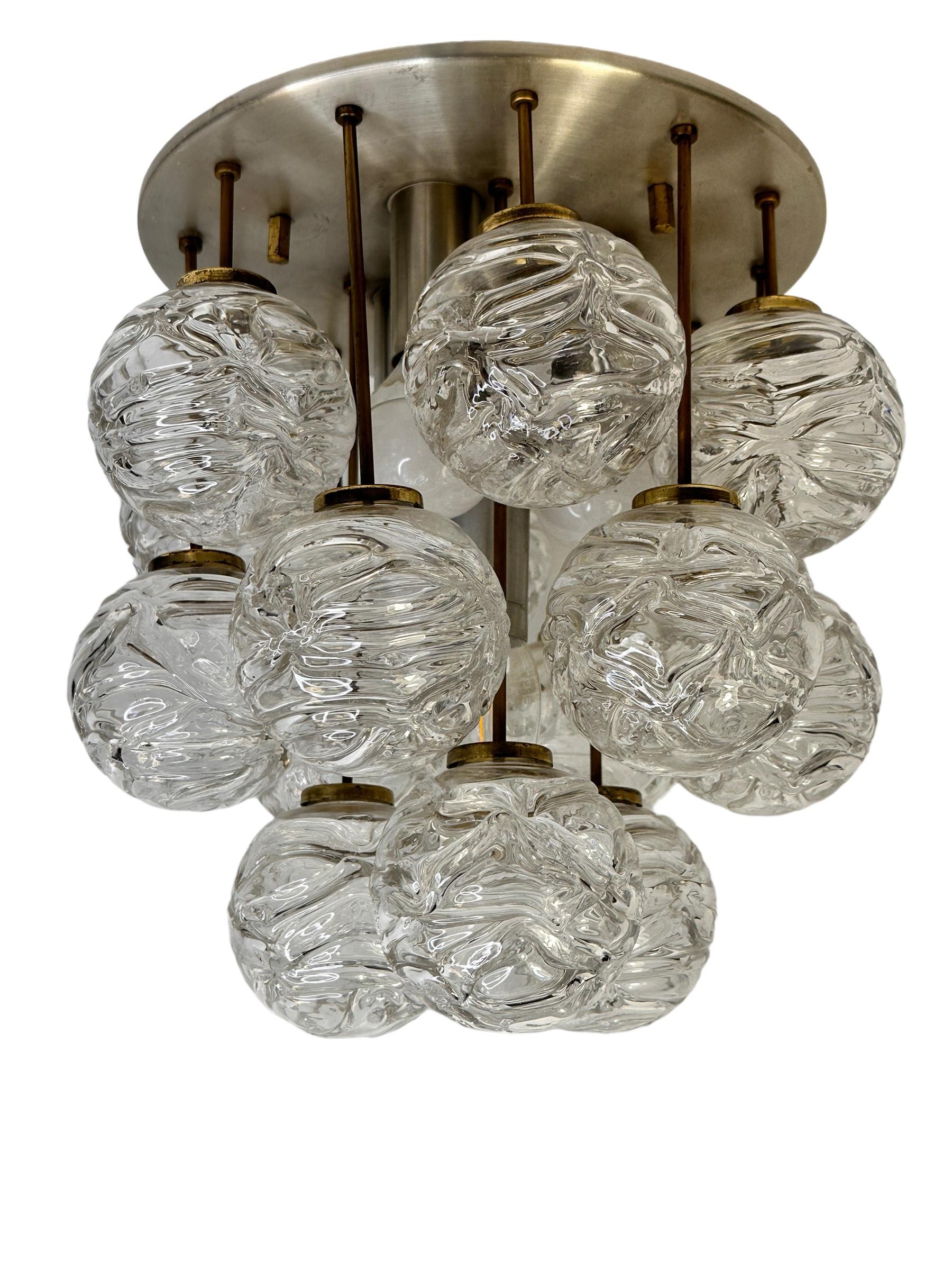 Swirled Glass Ball Flush Mount Fixture by Doria Leuchten, Germany, 1960s