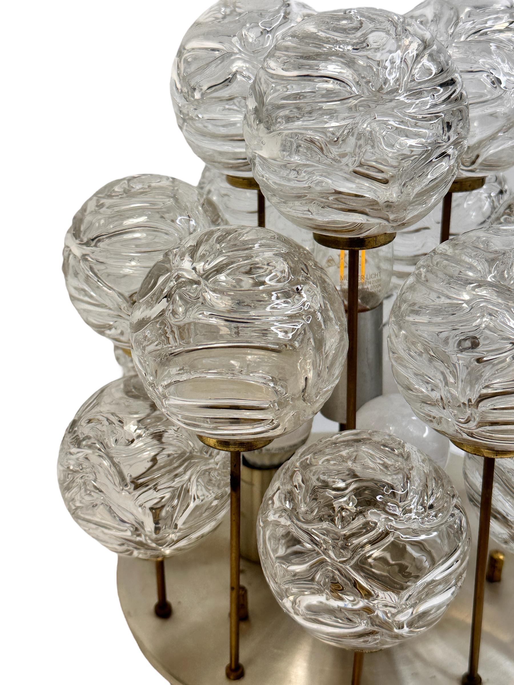 Metal Swirled Glass Ball Flush Mount Fixture by Doria Leuchten, Germany, 1960s For Sale