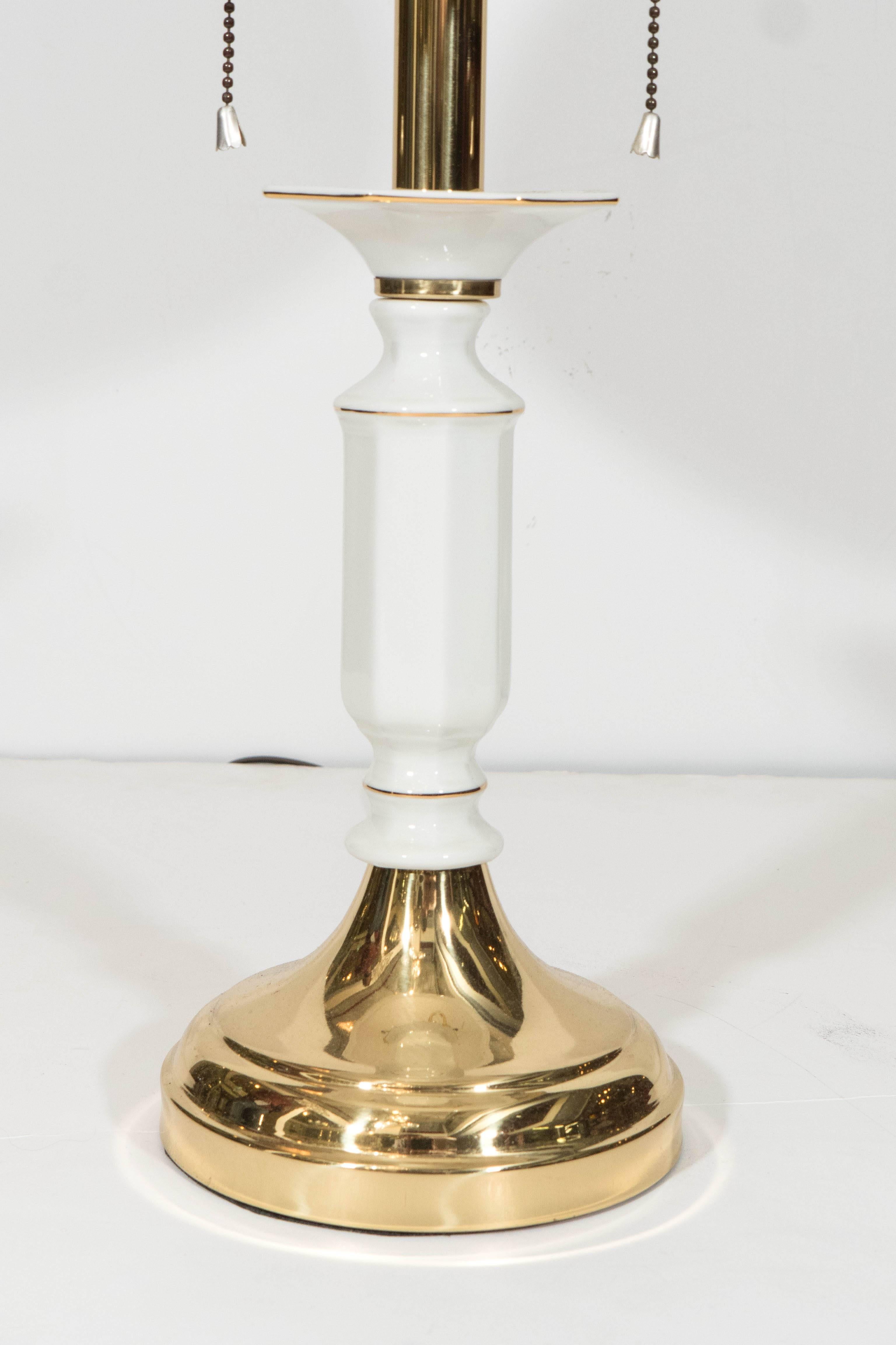 Glazed Swirled Murano Glass Shade Lamp on Ceramic Candlestick Base