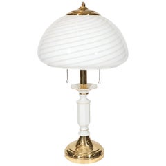 Swirled Murano Glass Shade Lamp on Ceramic Candlestick Base