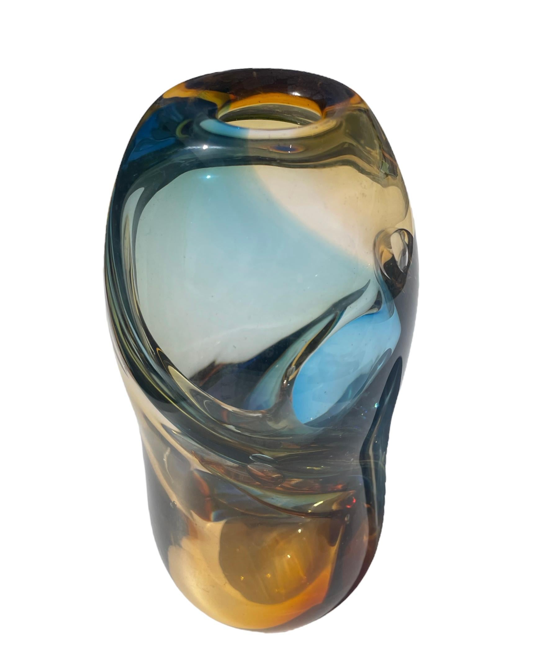 Fired Swirled Vase, Art Glass signed 90 WRK