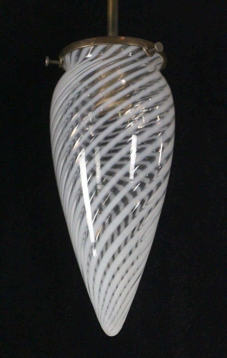 Swirled Vaseline Glass Cone Shaped Pendant Light Brass Hardware For ...