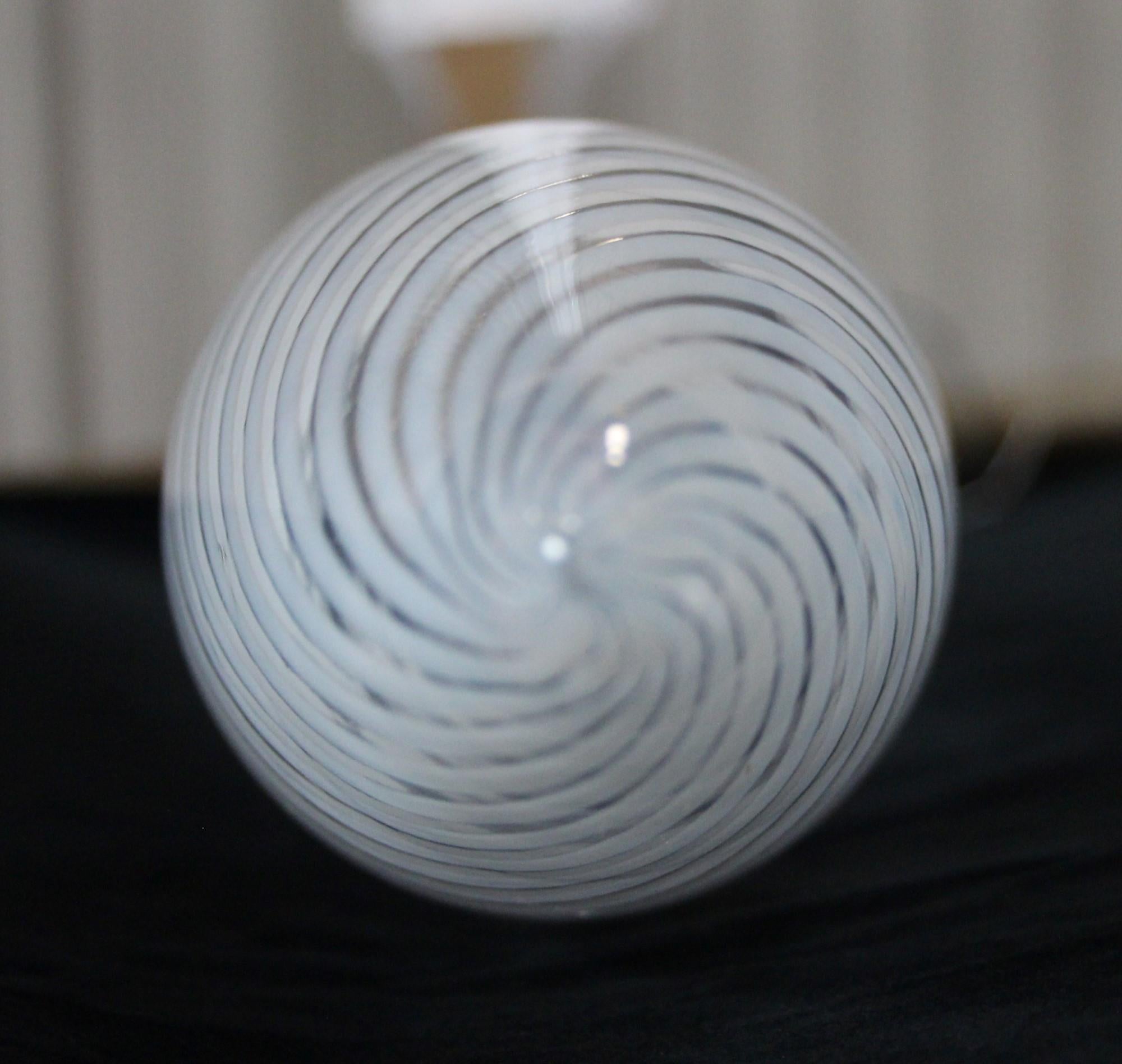 20th Century Swirled Vaseline Glass Cone Shaped Pendant Light Brass Hardware For Sale