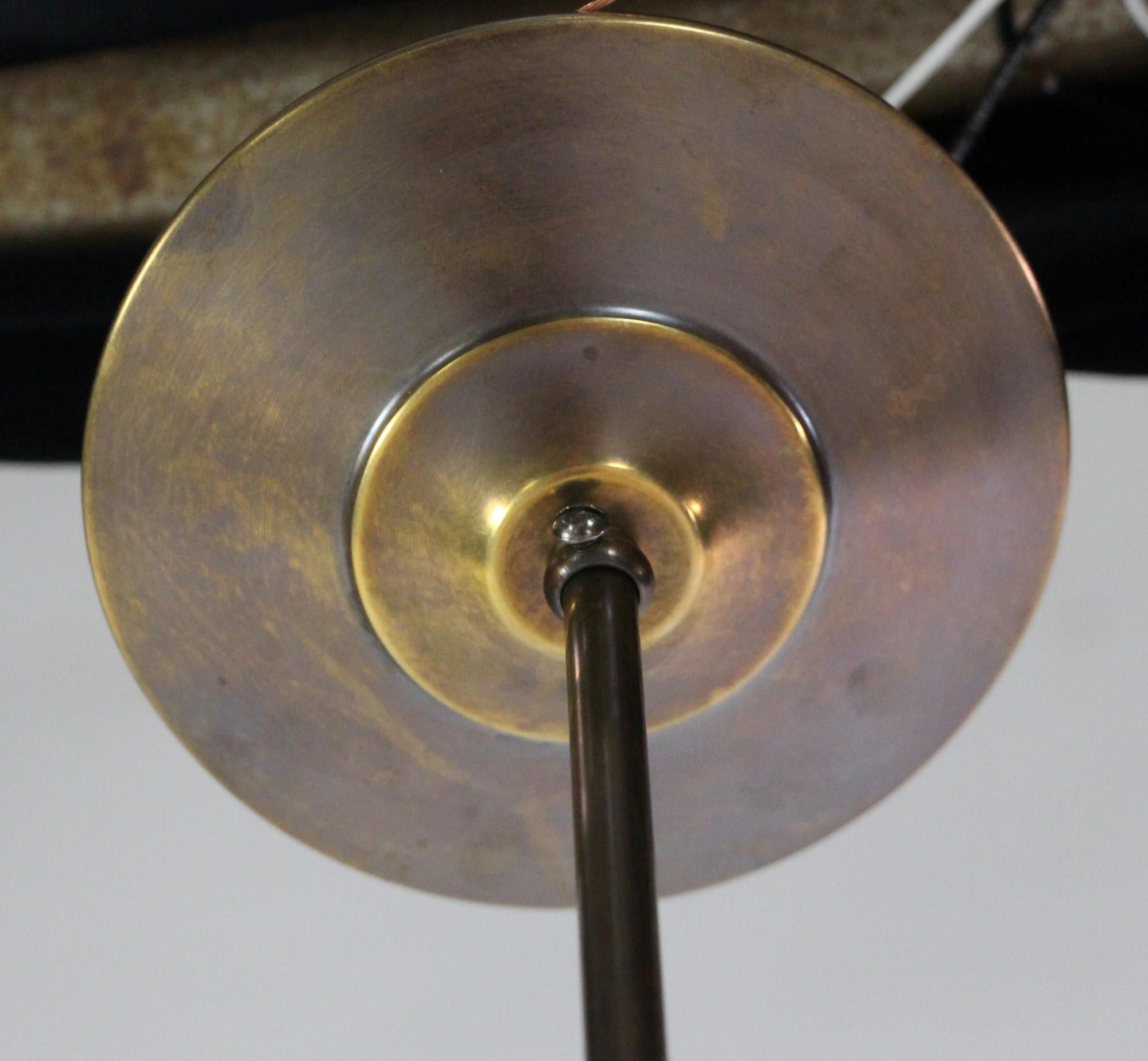 Swirled Vaseline Glass Cone Shaped Pendant Light Brass Hardware For Sale 2