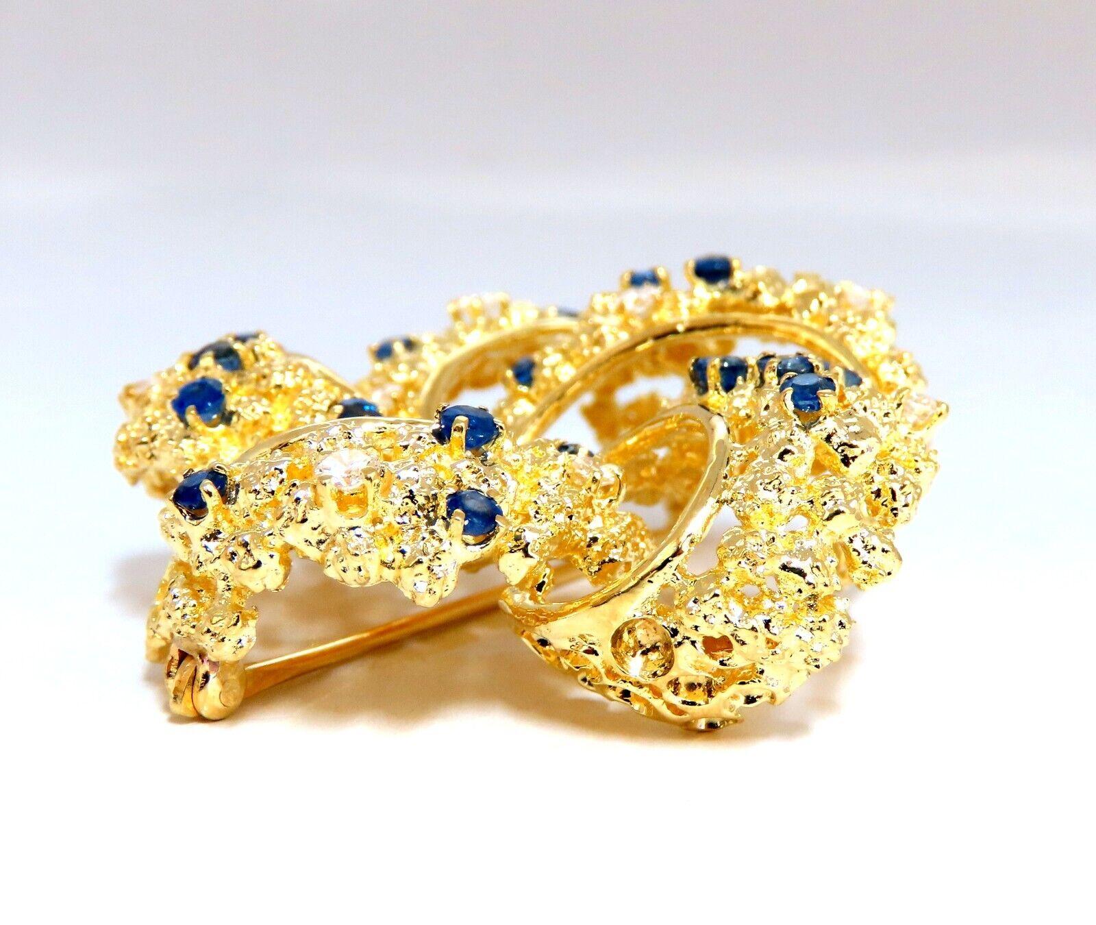 Swirling 18kt Gold Natural Sapphire Diamonds Pin For Sale 1