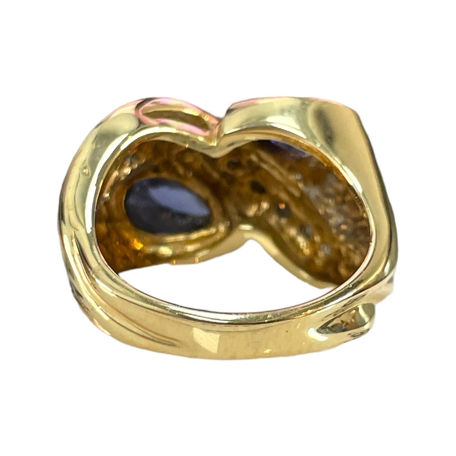 Swirling Beauty: 14K Yellow Gold Pear-Shaped Tanzanite and Diamond Ring For Sale 2