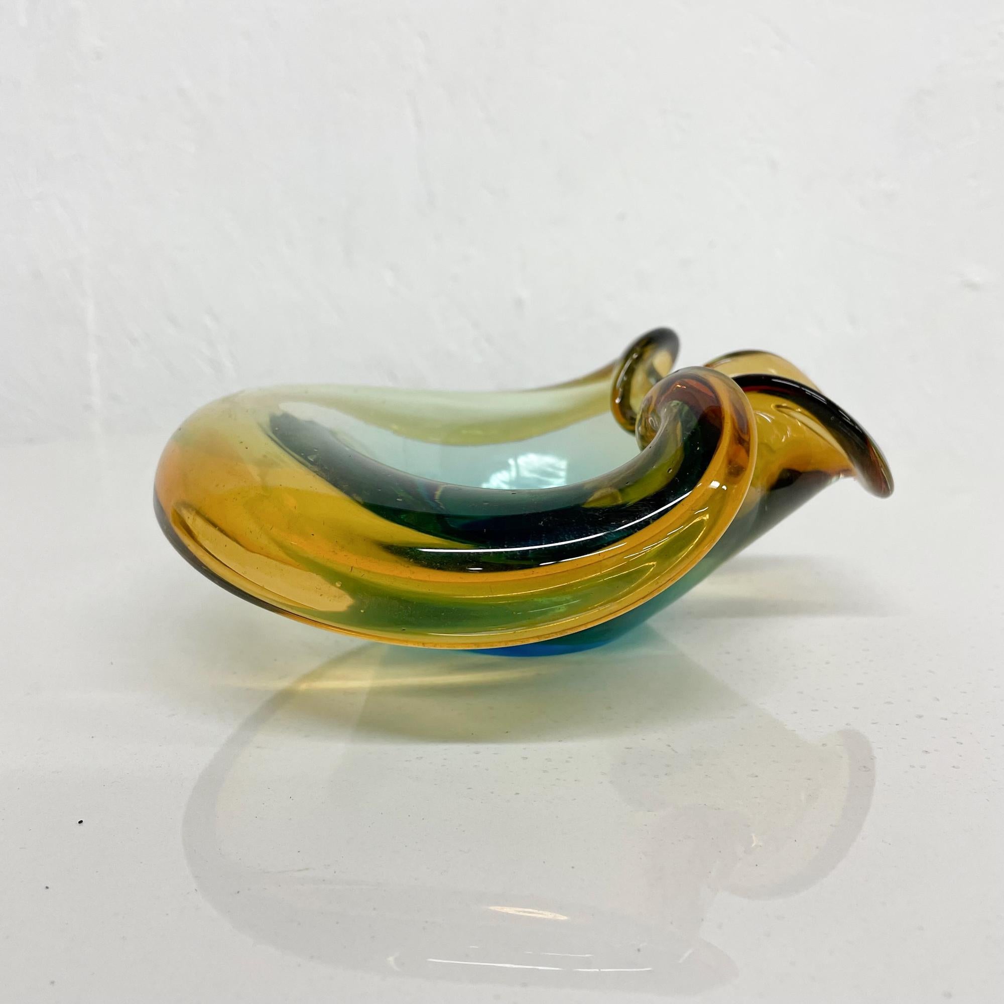 Mid-Century Modern Swirling Color Curled Murano Sommerso Art Glass Ashtray Bowl Seguso Italy 1970s