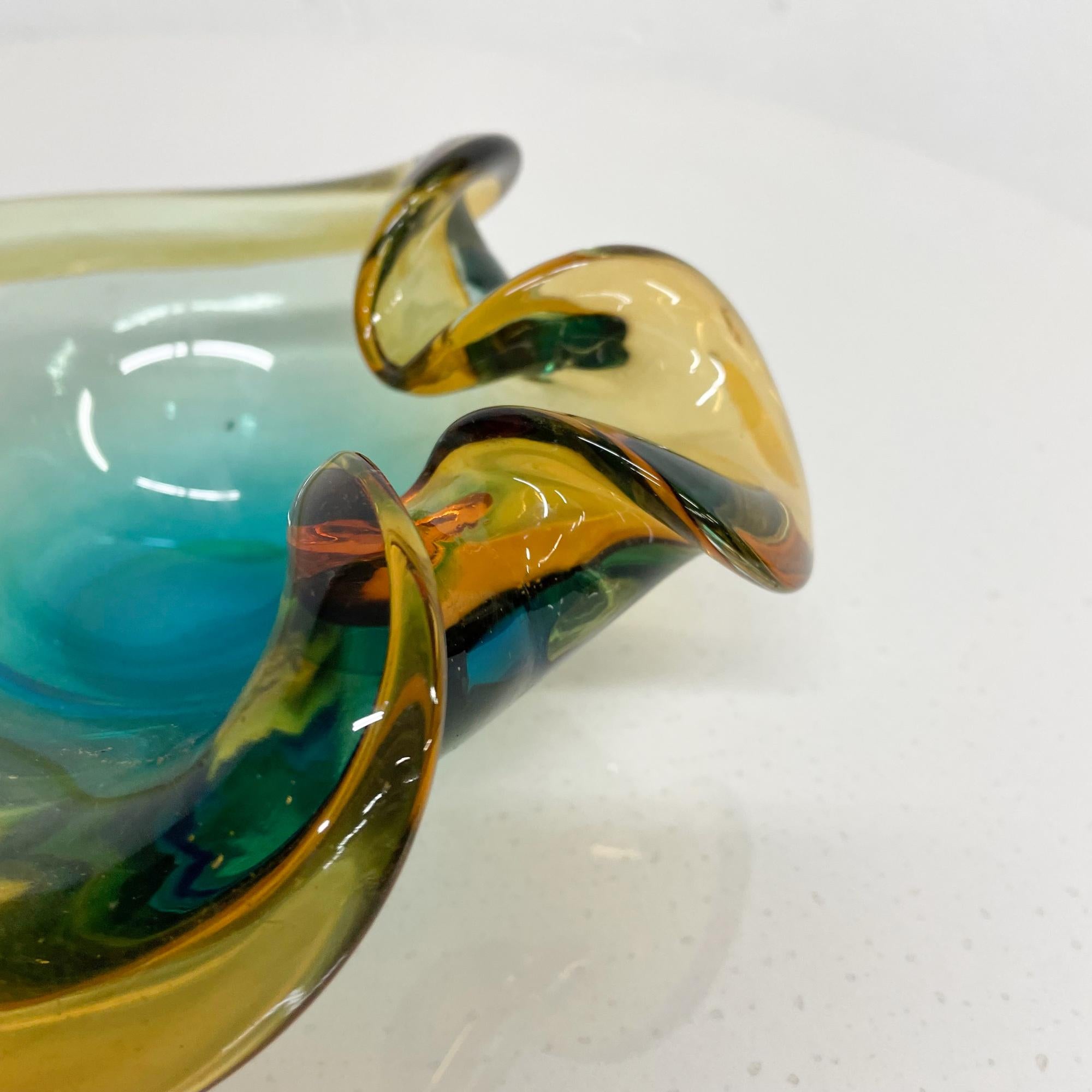 Italian Swirling Color Curled Murano Sommerso Art Glass Ashtray Bowl Seguso Italy 1970s