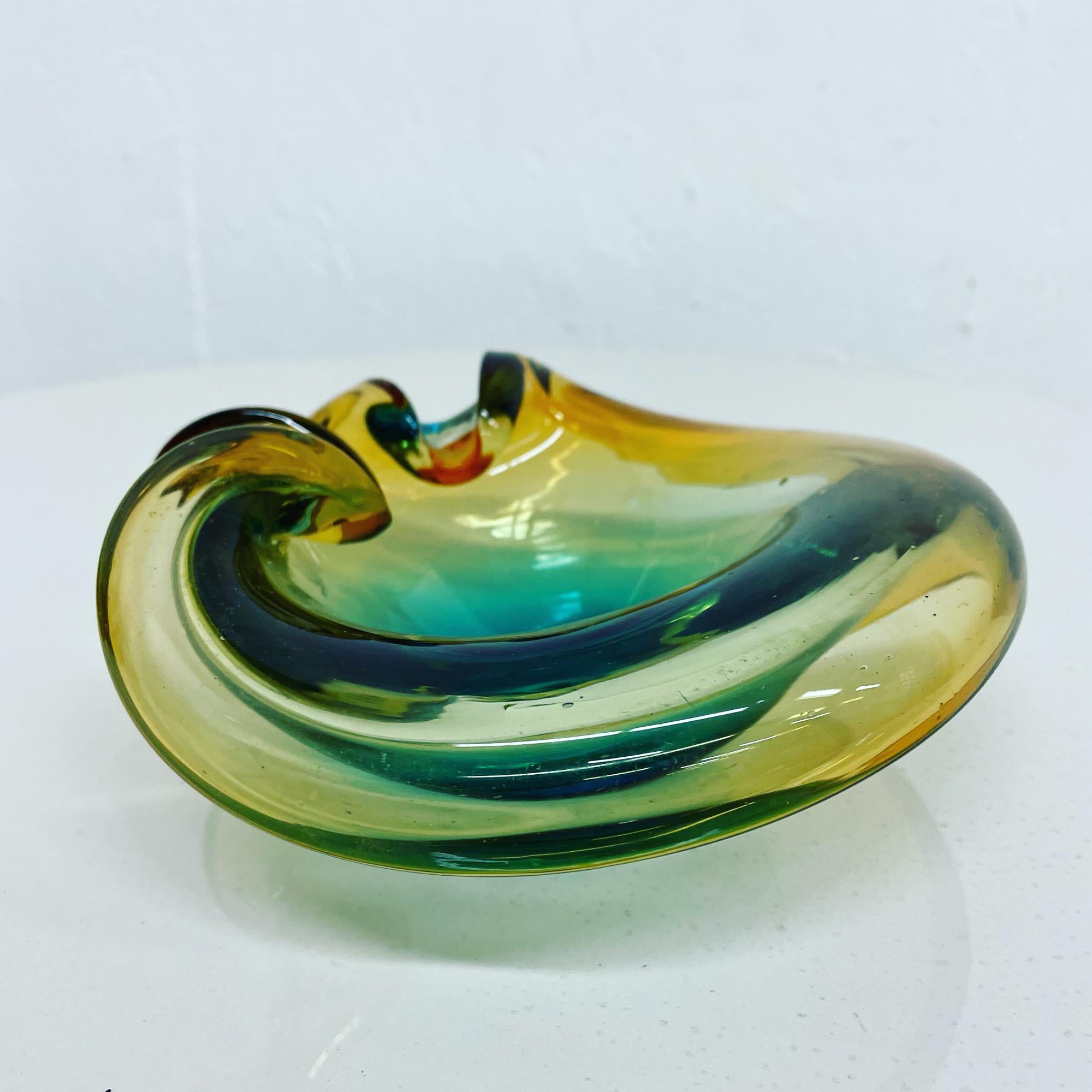 Late 20th Century Swirling Color Curled Murano Sommerso Art Glass Ashtray Bowl Seguso Italy 1970s