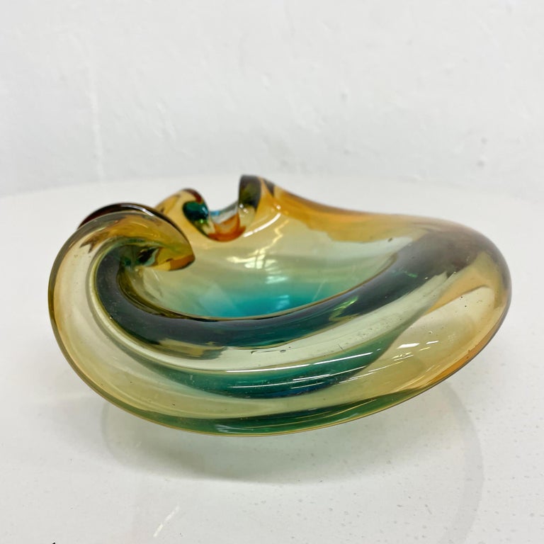 Swirling Color Curled Murano Sommerso Art Glass Ashtray Bowl Seguso Italy 1970s 1