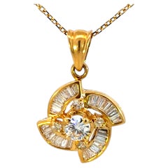 Swirling Diamond Brilliant Baguette Necklace 18K Yellow Gold