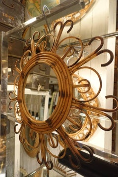 Swirling Midcentury Rattan Mirror