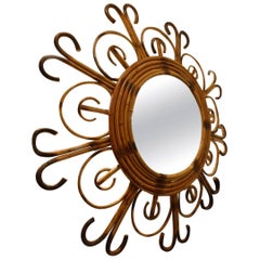 Vintage Swirling Midcentury Rattan Mirror