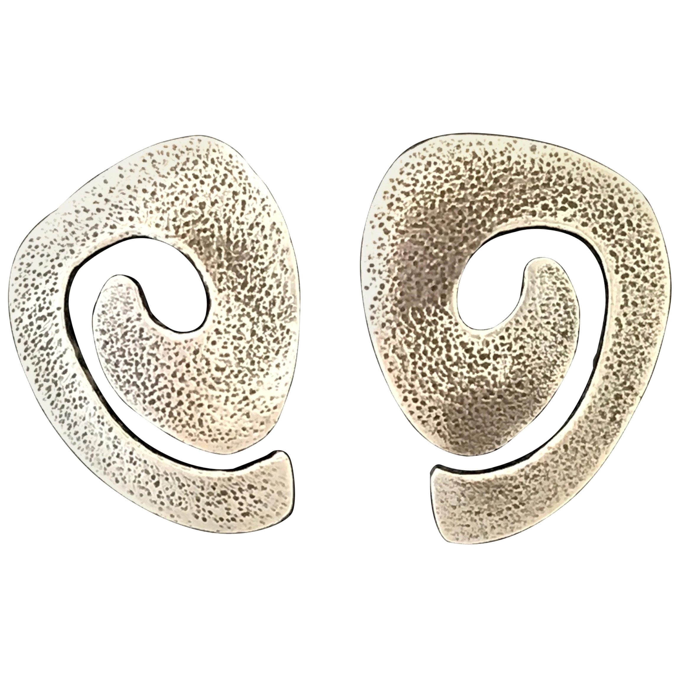 Swirls, silver post earrings Melanie Yazzie spiral Navajo contemporary new For Sale