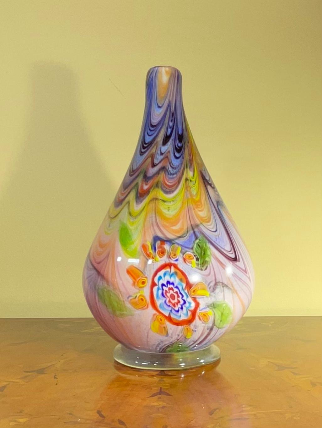 Swirly Multicolored Studio Murano Glass Vase. For Sale 1