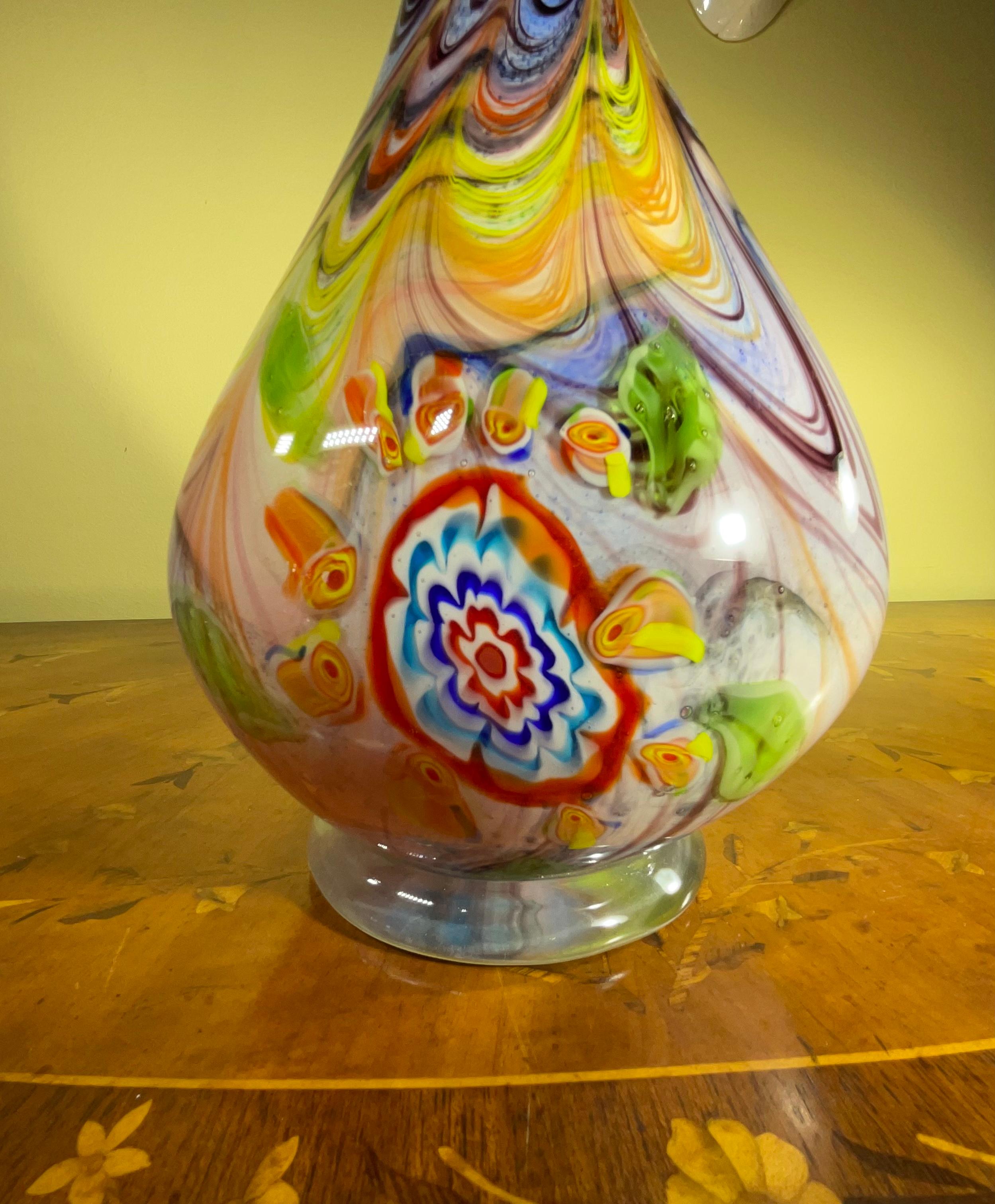 Swirly Multicolored Studio Murano Glass Vase. For Sale 2