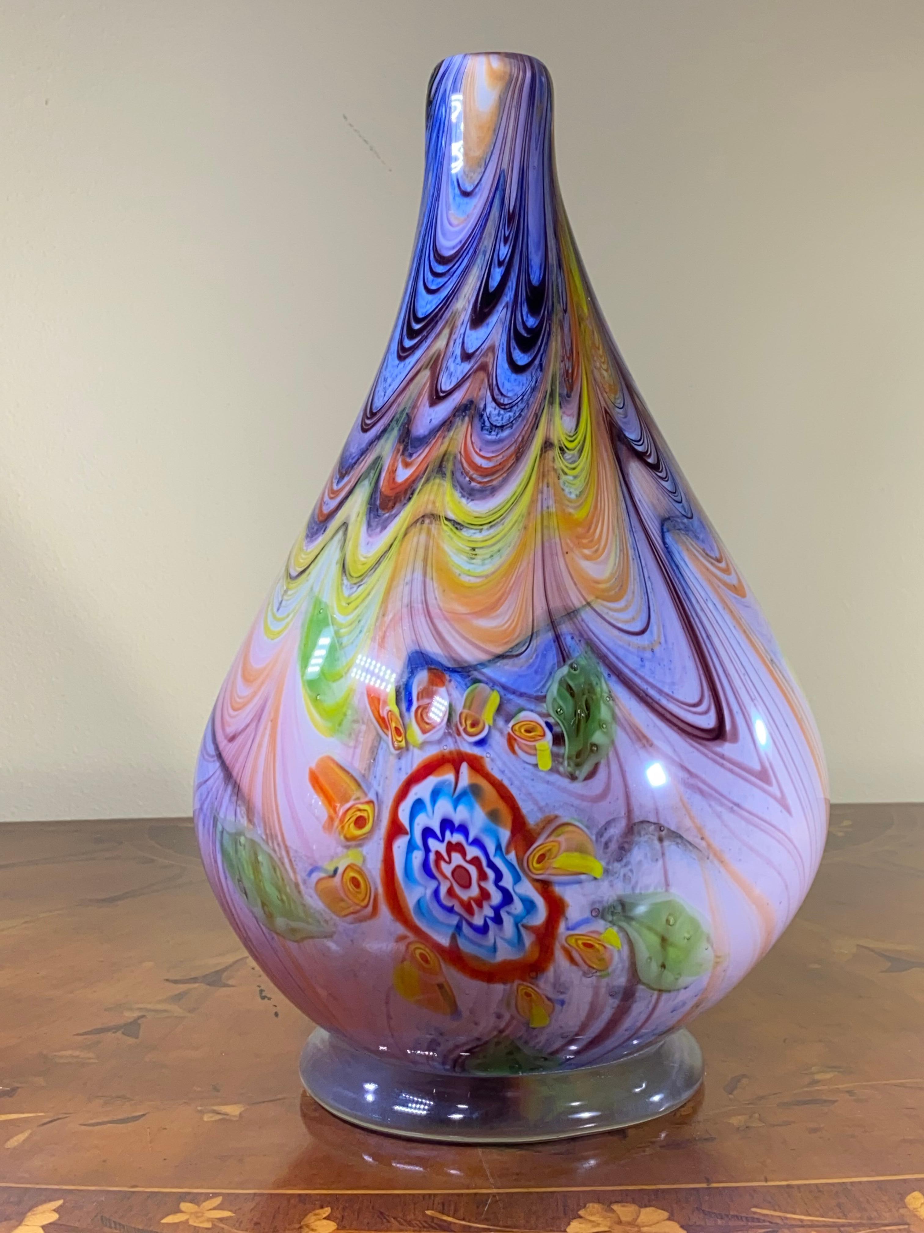 Swirly Multicolored Studio Murano Glass Vase. For Sale 3