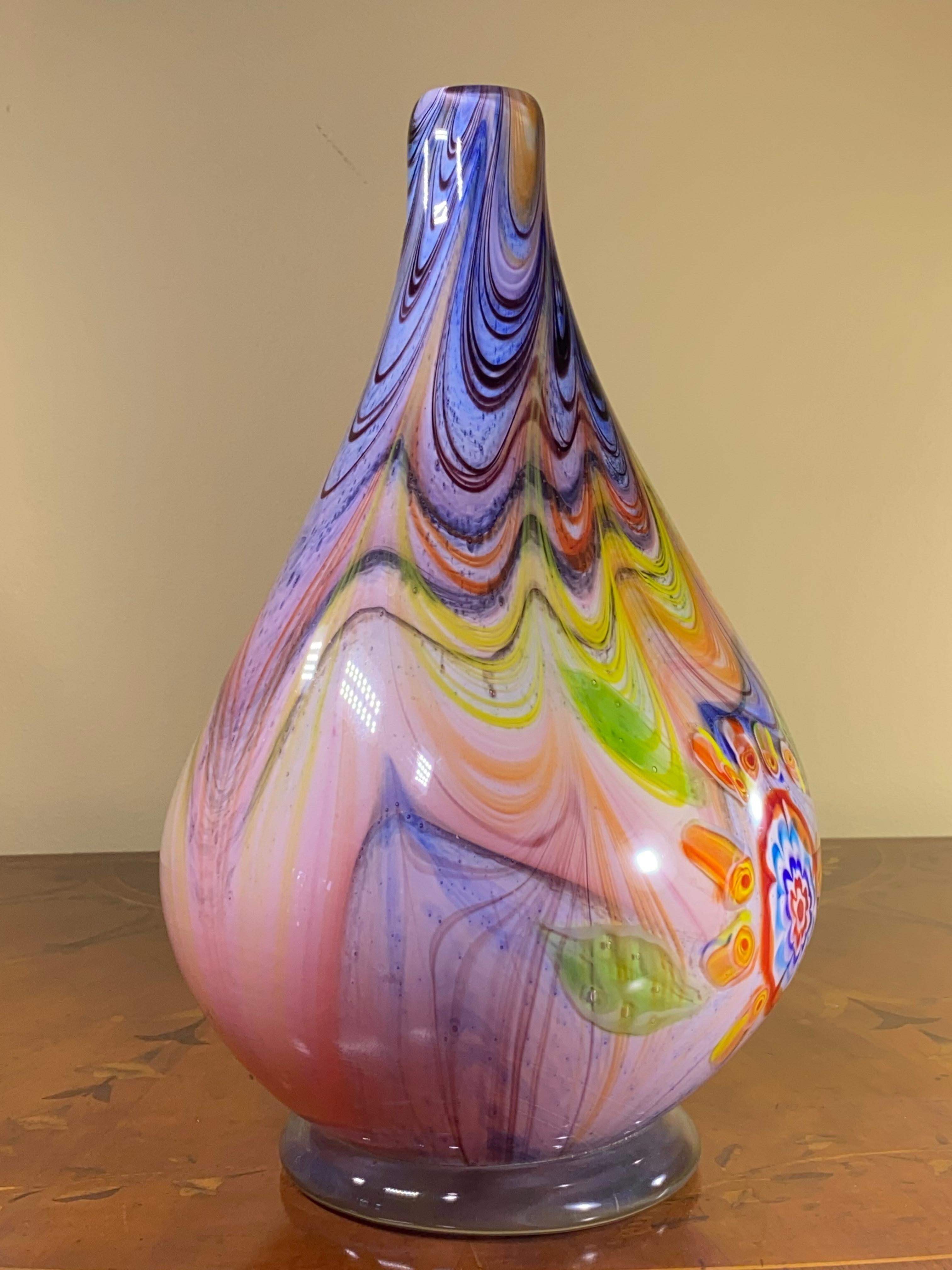 Swirly Multicolored Studio Murano Glass Vase. For Sale 4