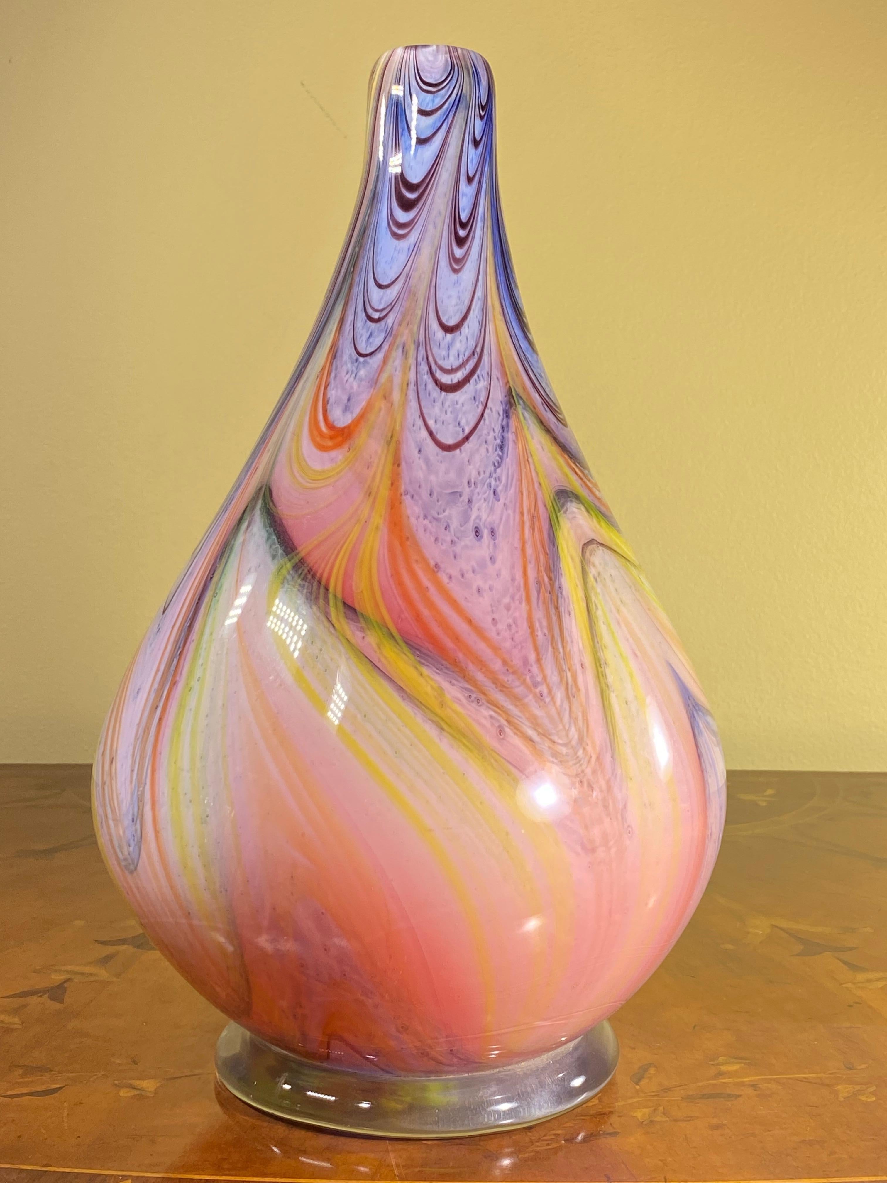 Swirly Multicolored Studio Murano Glass Vase. For Sale 5