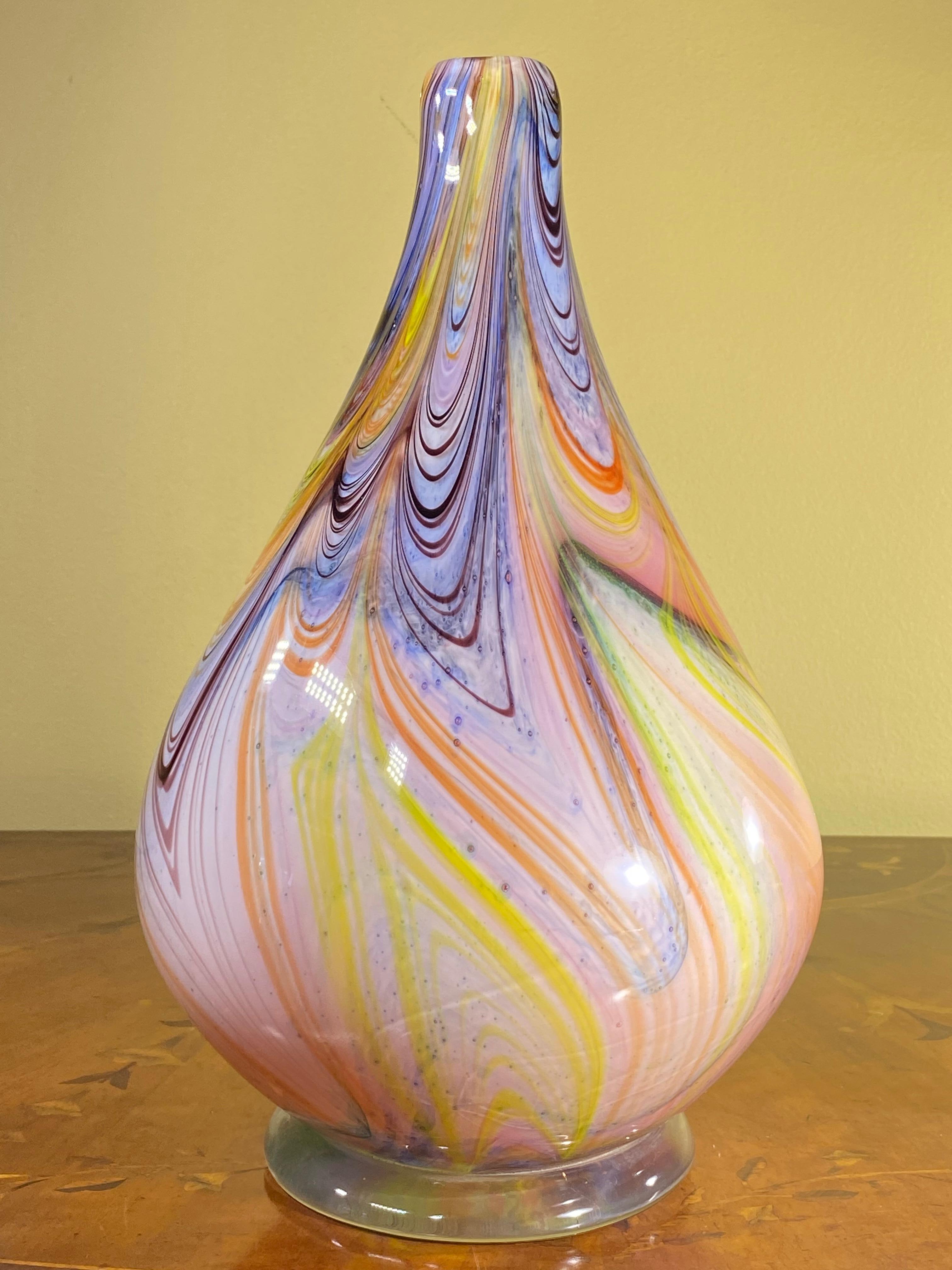 Swirly Multicolored Studio Murano Glass Vase. For Sale 6
