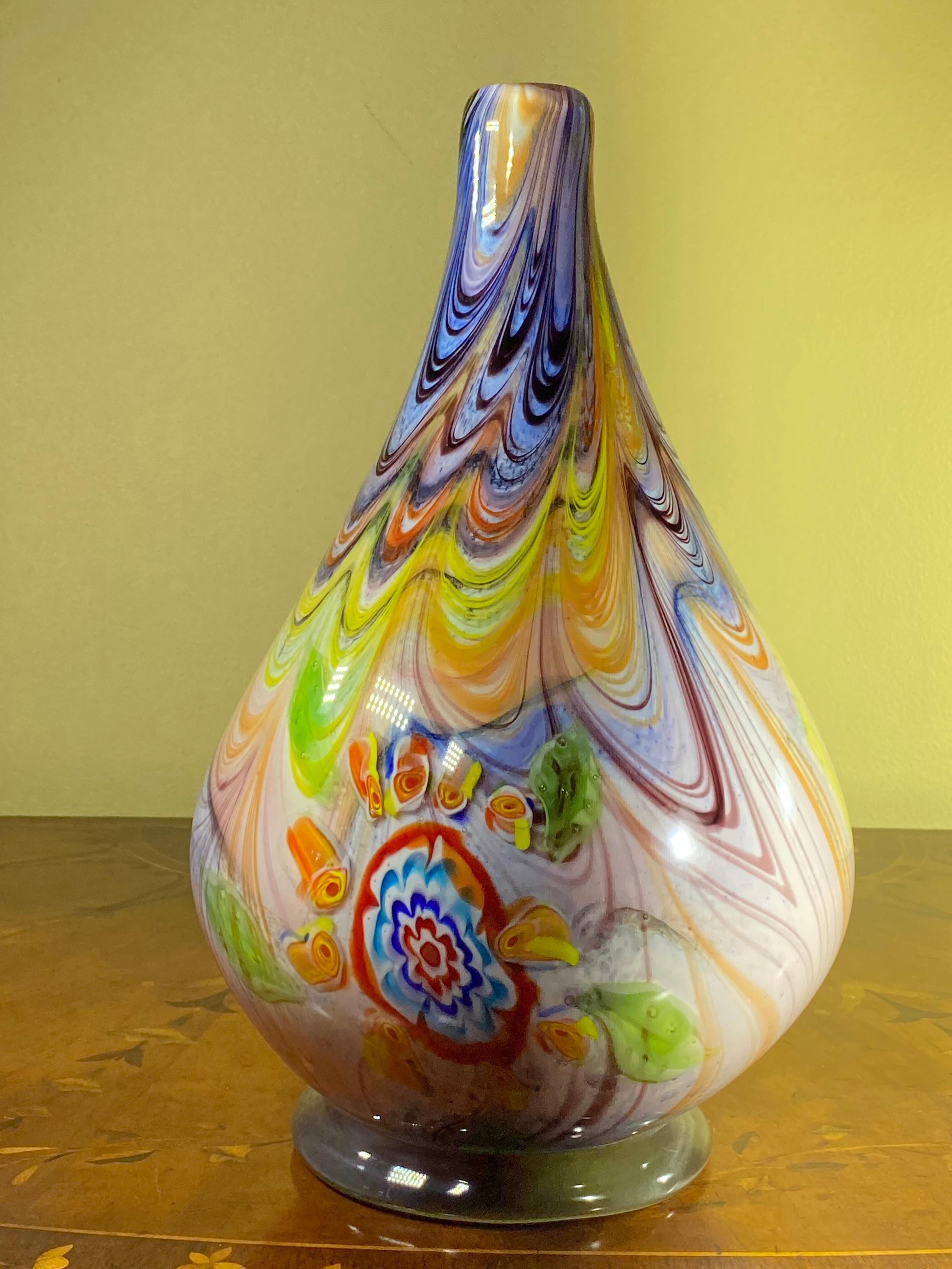 Swirly Multicolored Studio Murano Glass Vase. For Sale 7