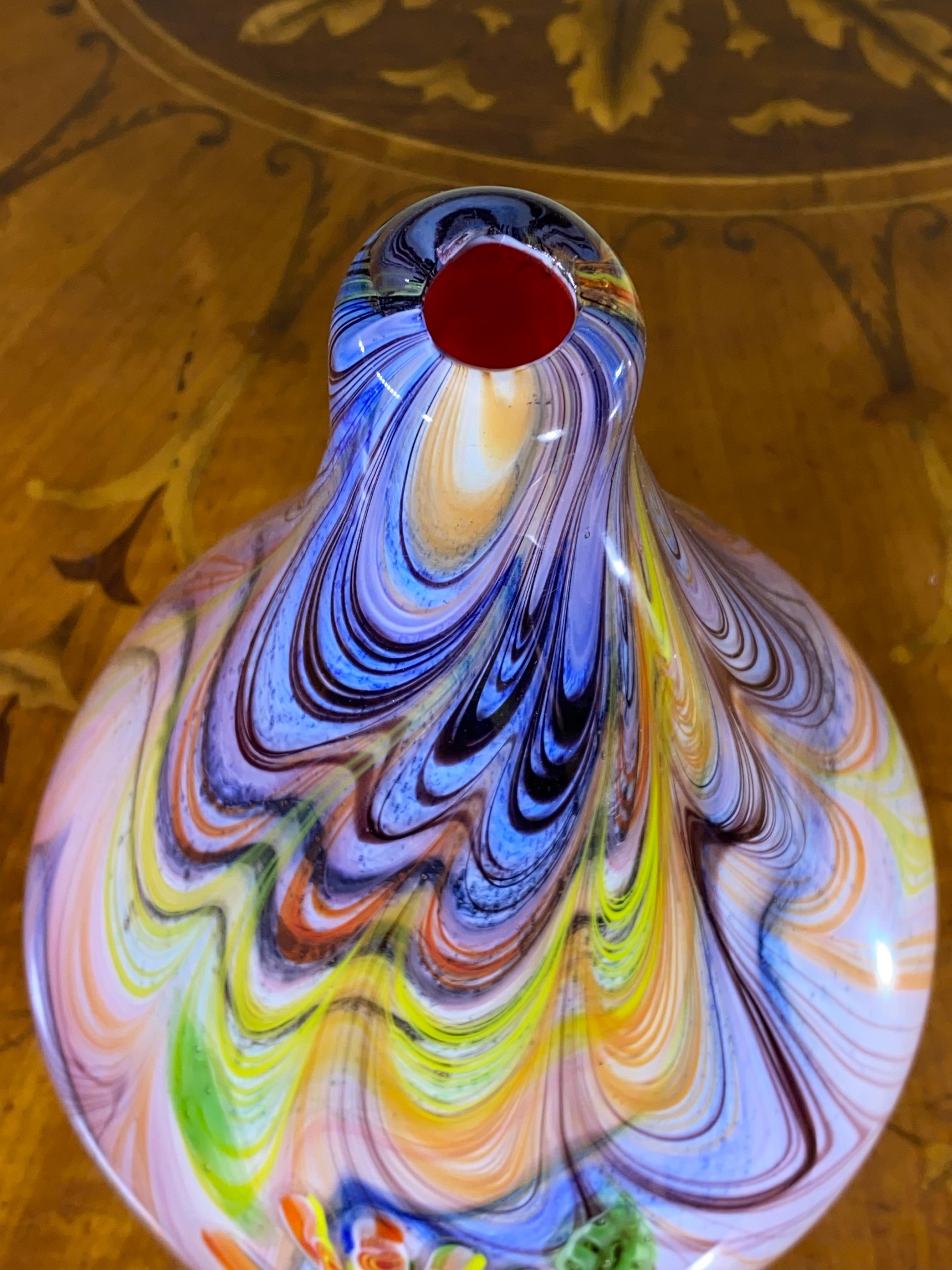 Swirly Multicolored Studio Murano Glass Vase. For Sale 8